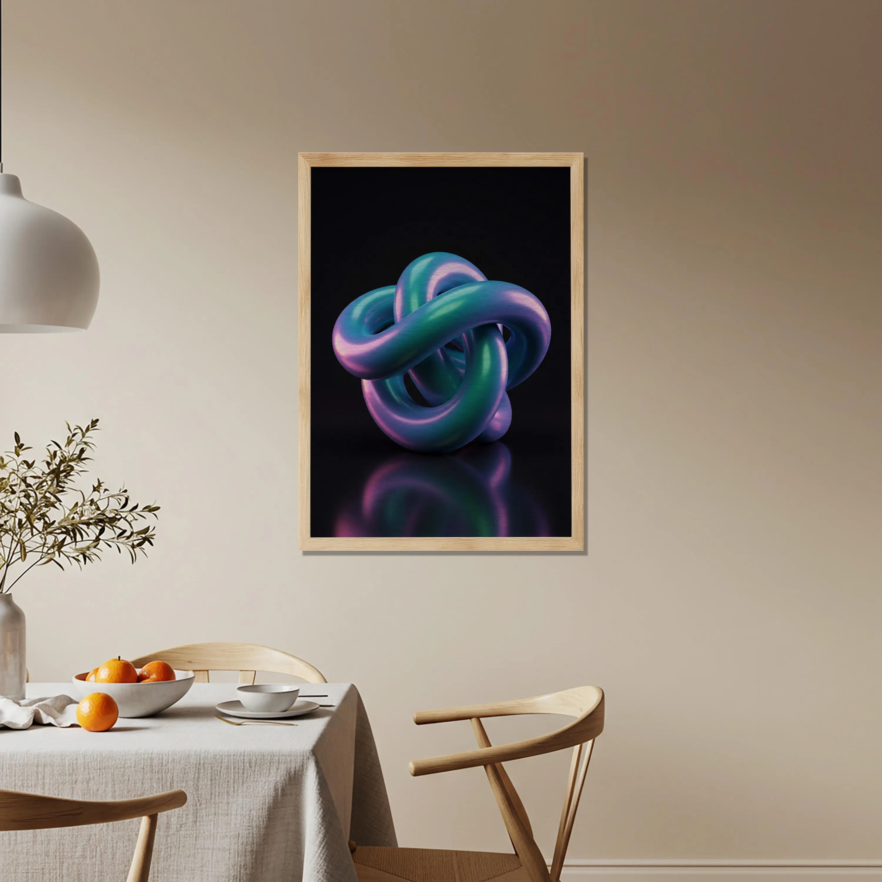 Intertwined Knot Wooden Poster, Abstract 3D Wall Art, Futuristic Modern Artwork, Purple Blue Geometric Decor for Living Room Balcony - image 2