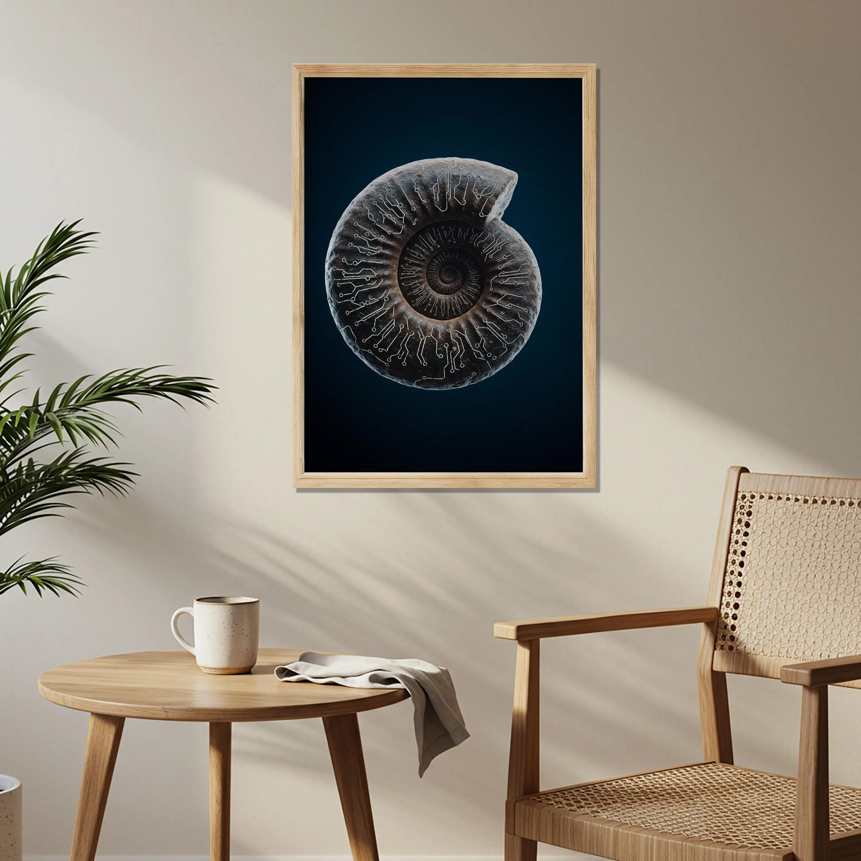 Fossil Spiral Wooden Poster, Nautilus Shell Wall Art, Ancient Ocean-Inspired Artwork, Natural History Decor for Living Room Balcony - image 5