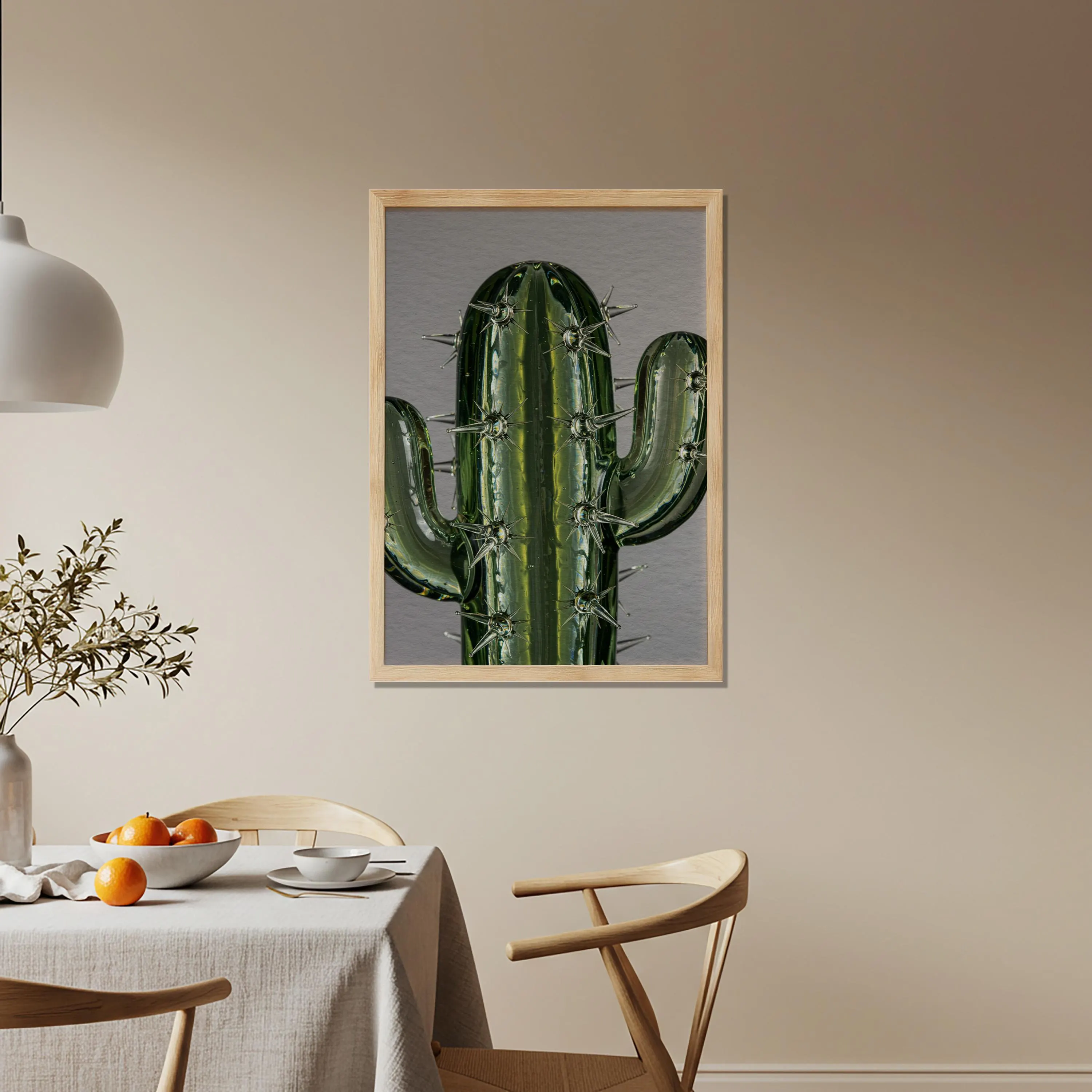 Glass Cactus Wooden Poster, Hyperrealistic Art, Modern Balcony Decor - image 4
