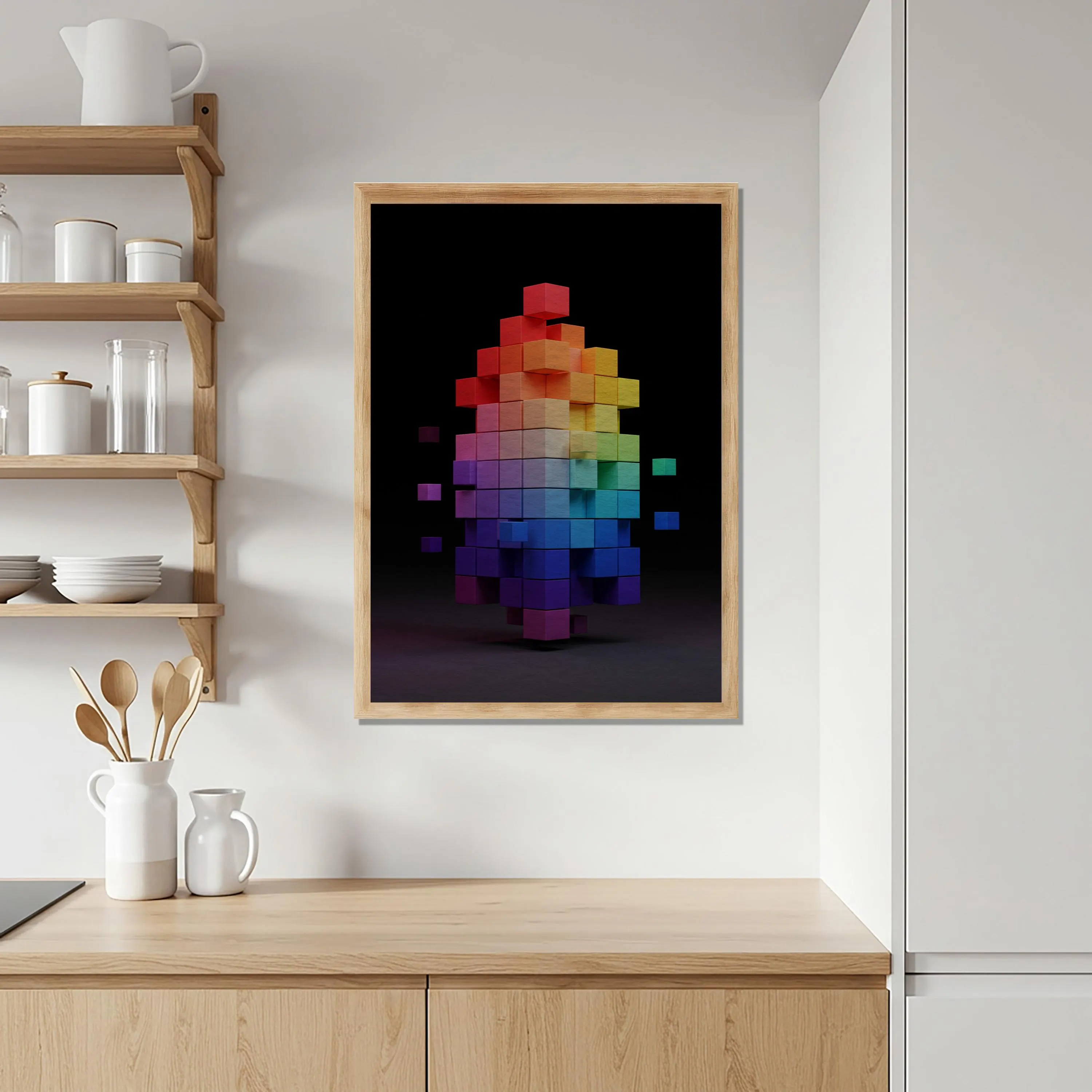 Colorful Cube Wall Art in Rainbow Gradient | Modern Geometric Poster | Abstract 3D Artwork Living Room Office Balcony Gift, Geometric Cube - image 3