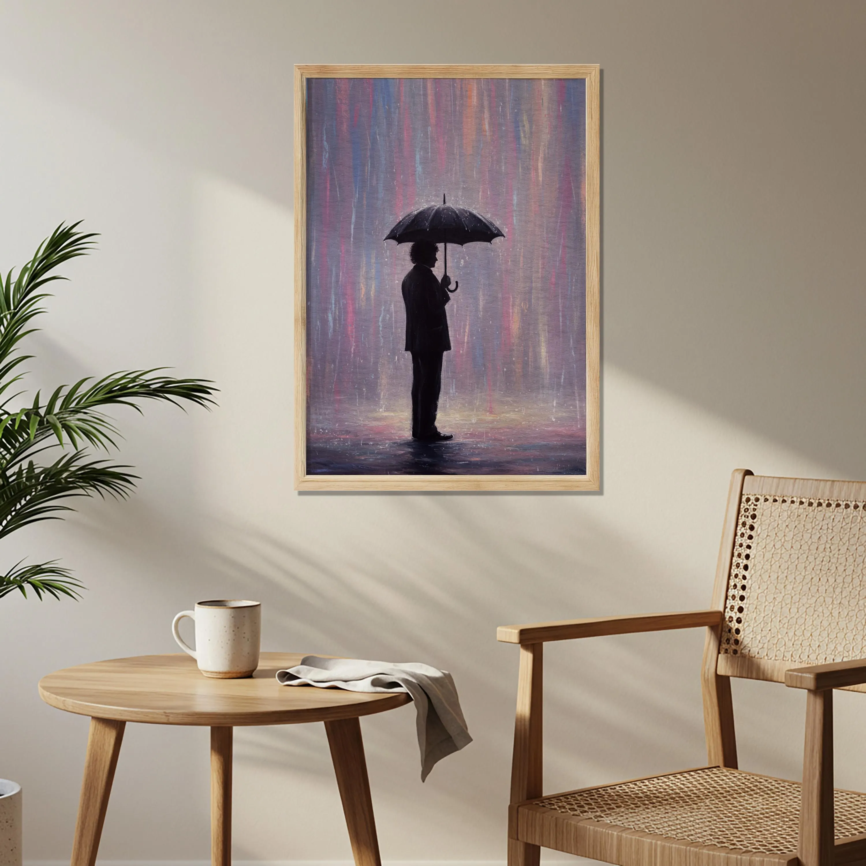 Rain Man Wooden Poster, Umbrella Wall Art, Melancholic Rainy Day Artwork, Emotional Silhouette Decor for Living Room Balcony, Atmospheric - image 5