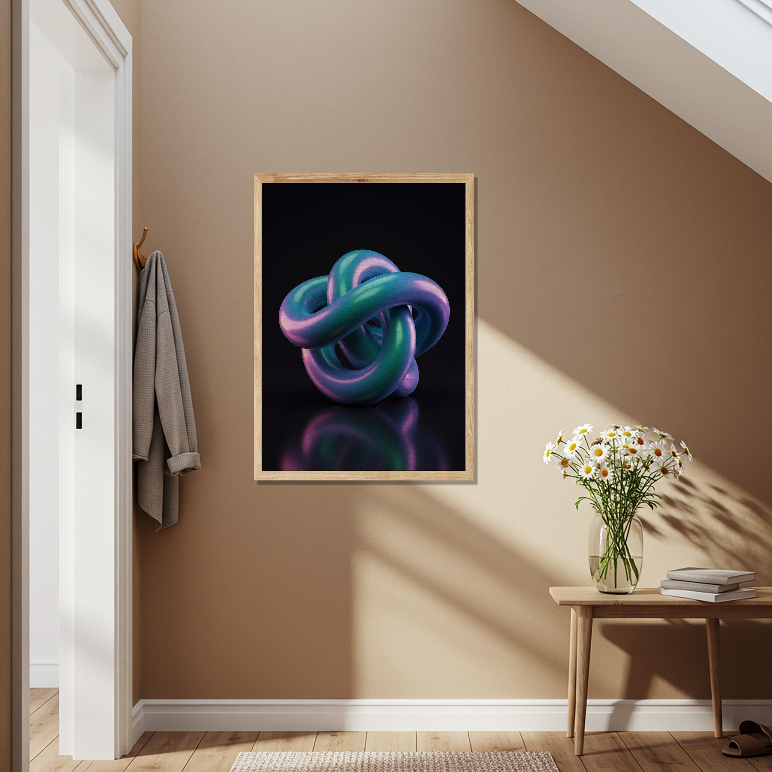 Intertwined Knot Wooden Poster, Abstract 3D Wall Art, Futuristic Modern Artwork, Purple Blue Geometric Decor for Living Room Balcony - image 4