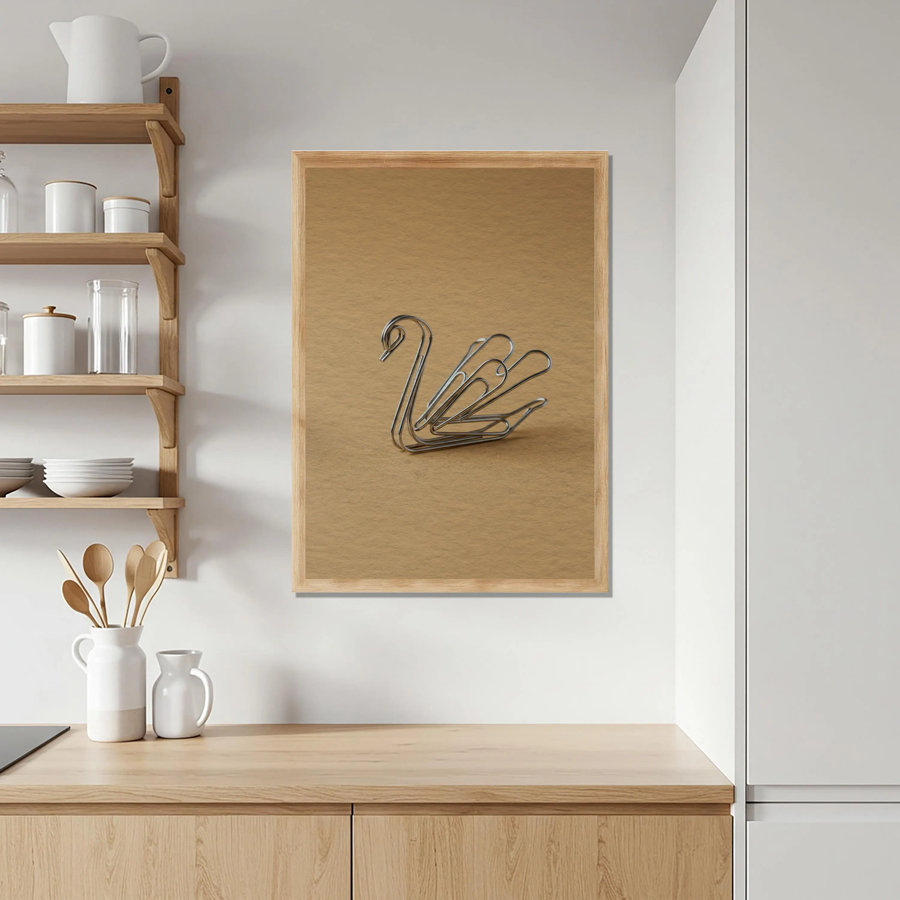 Minimal Swan Paperclip Art, Modern Office Wall Decor, Beige Background Artwork, Abstract Stationery Design for Calm Home Balconies - image 3