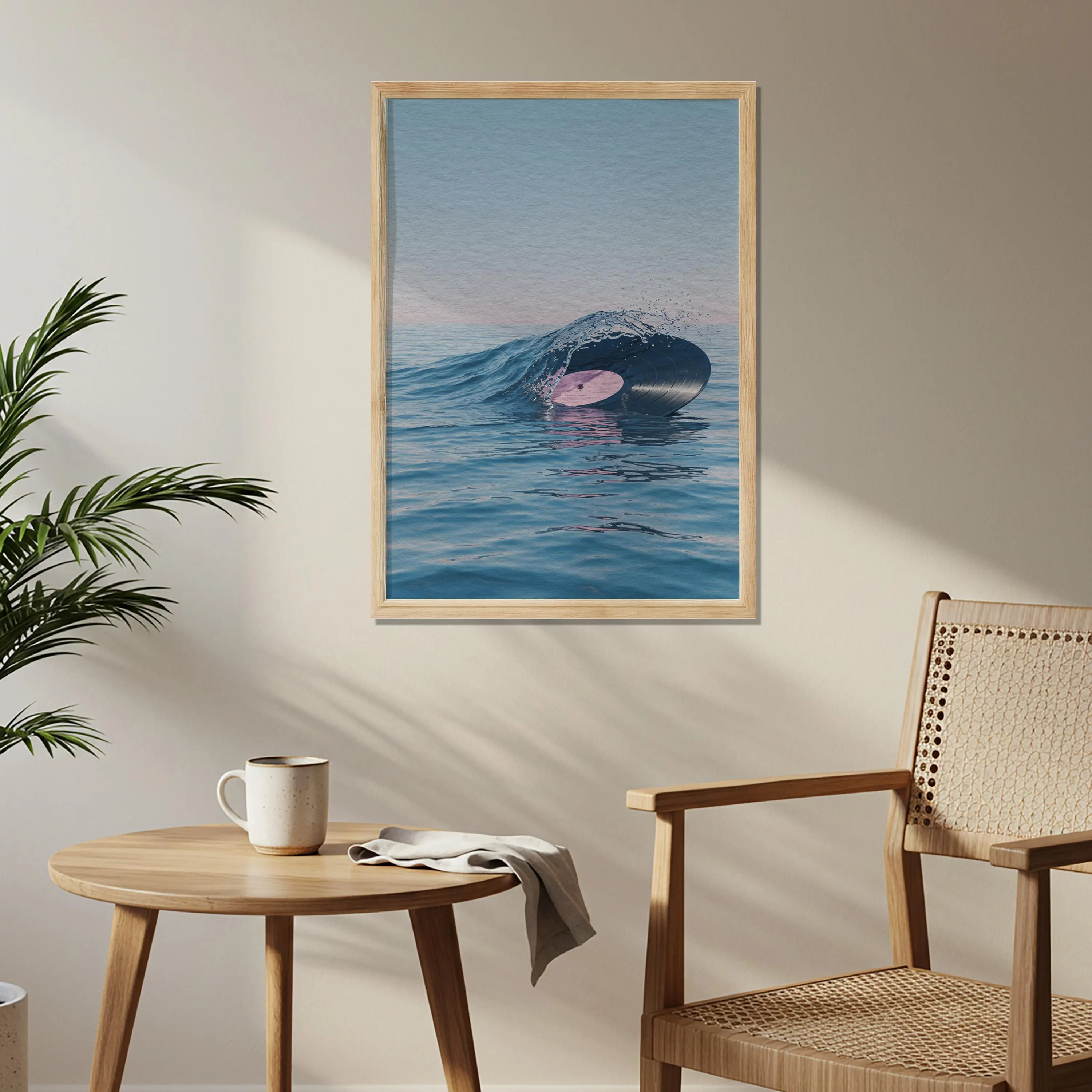 Ocean Wave Vinyl Wall Art, Surreal Sea Record Illustration, Music Inspired Poster for Balcony or Coastal Room Wall Decoration - image 5