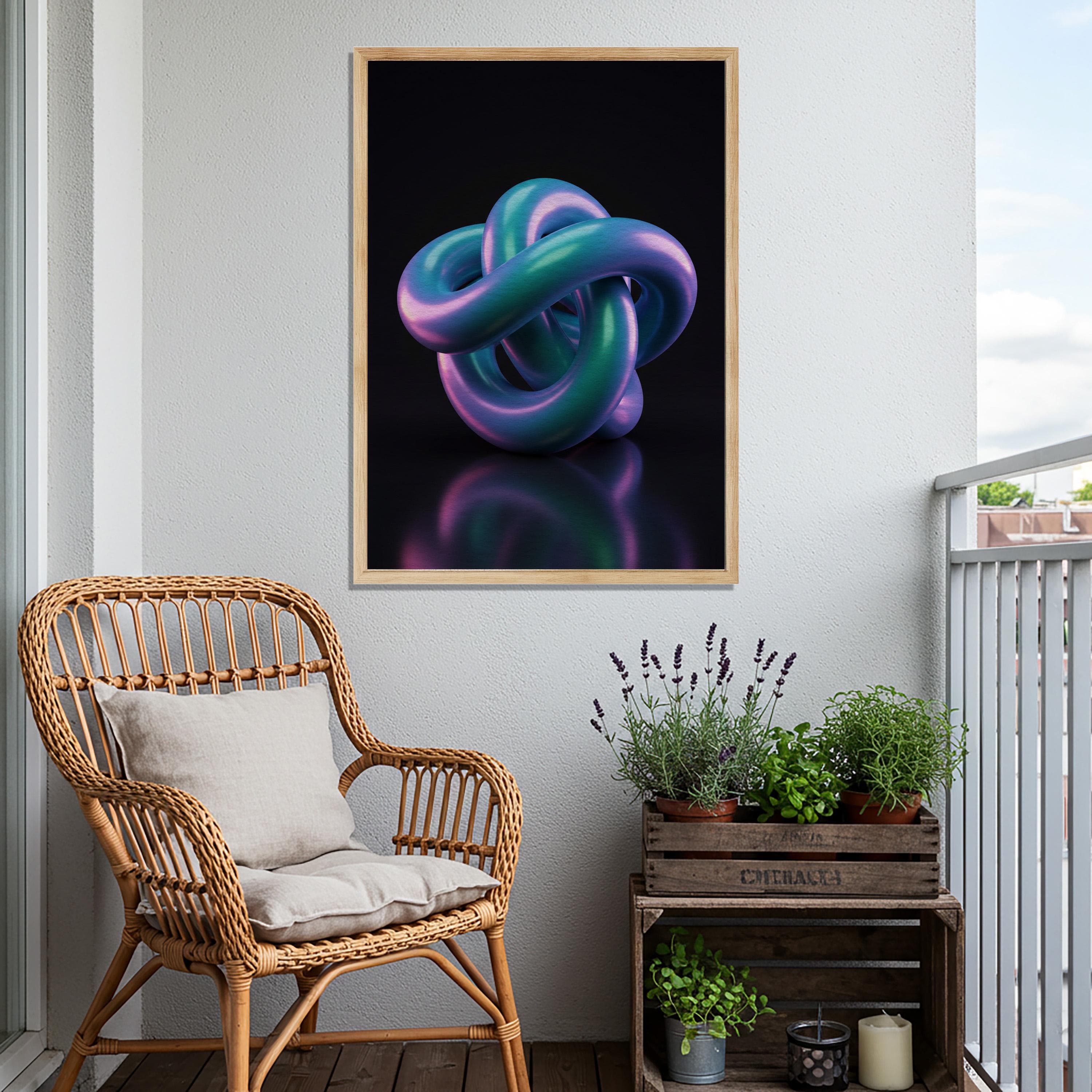 Intertwined Knot Wooden Poster, Abstract 3D Wall Art, Futuristic Modern Artwork, Purple Blue Geometric Decor for Living Room Balcony - image 5
