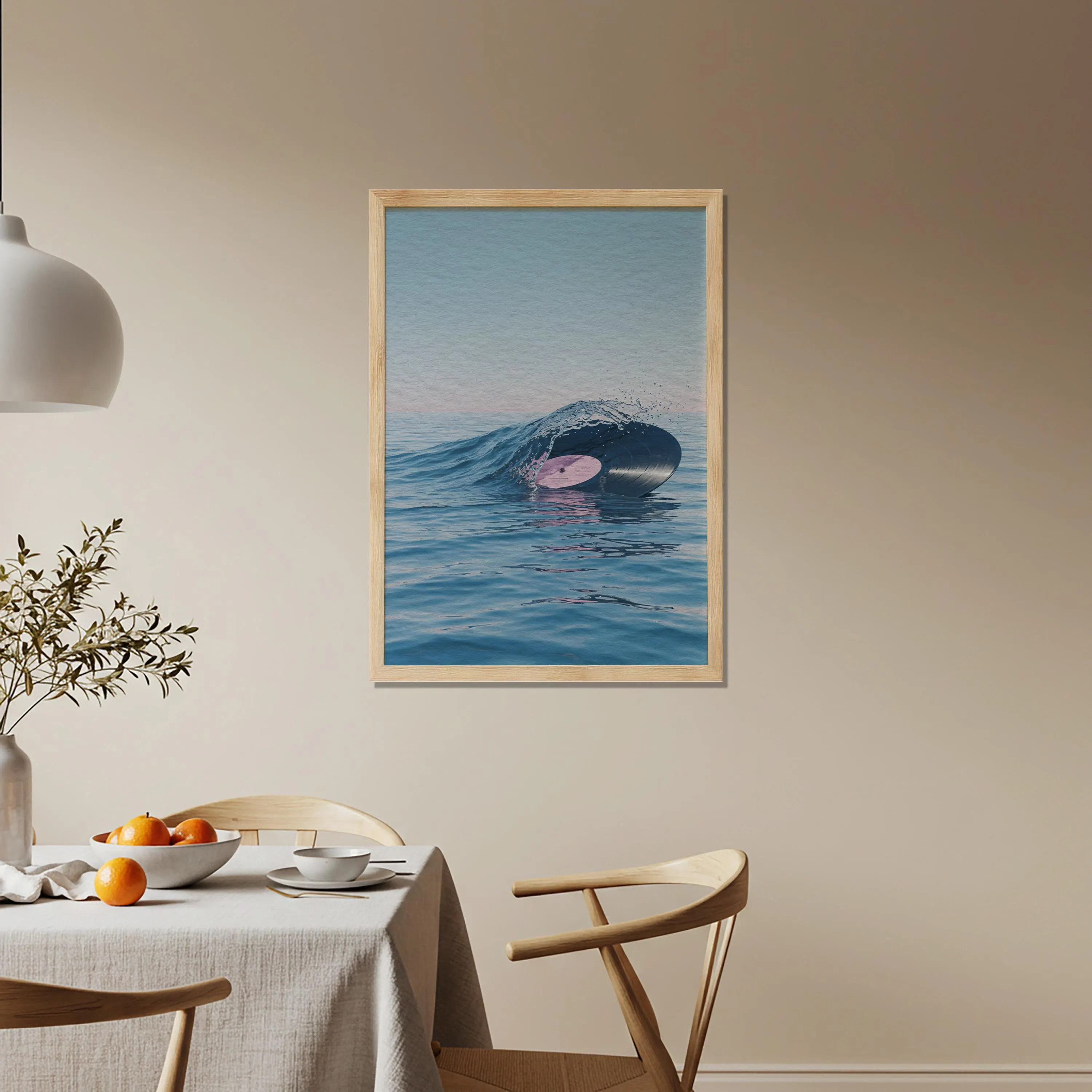 Ocean Wave Vinyl Wall Art, Surreal Sea Record Illustration, Music Inspired Poster for Balcony or Coastal Room Wall Decoration - image 4