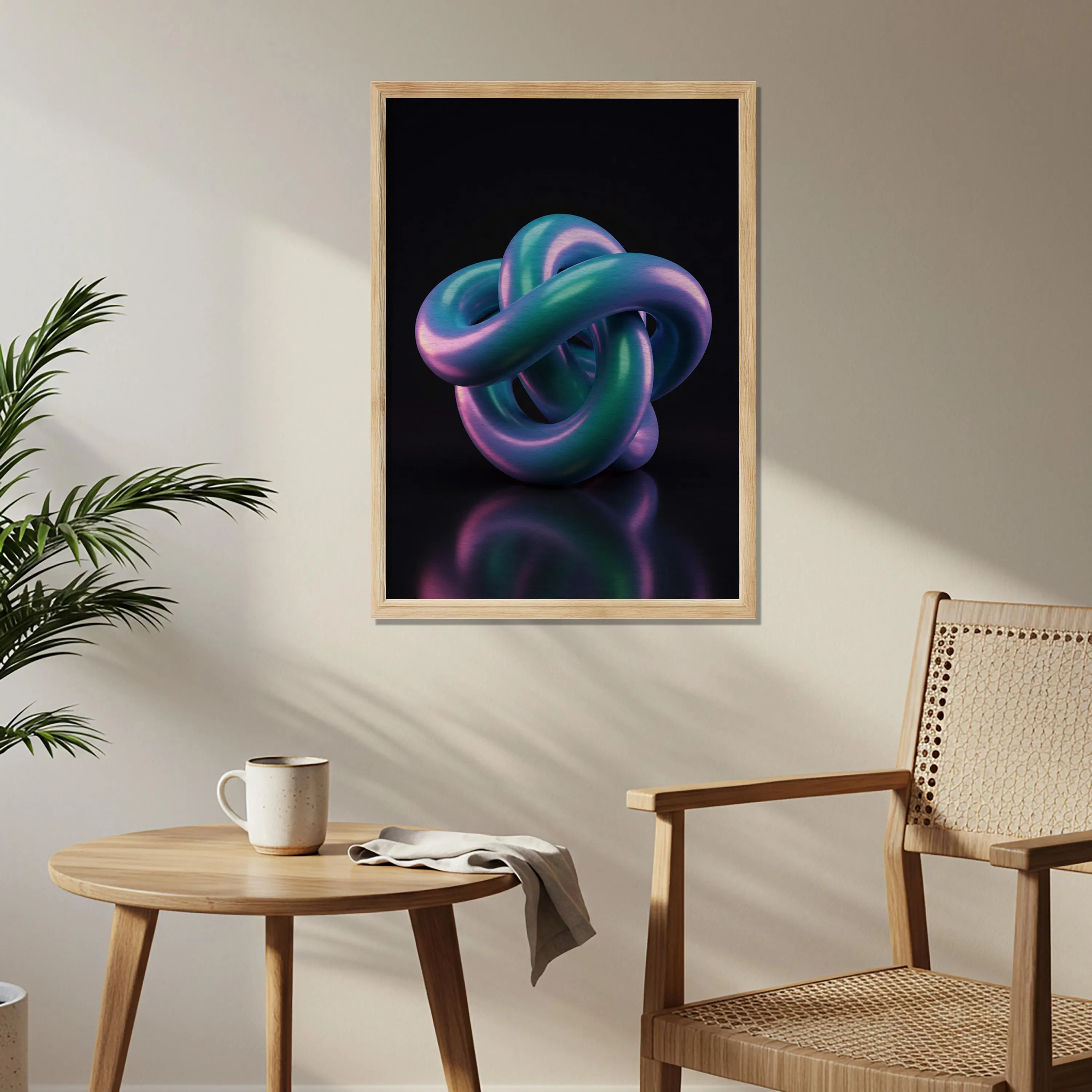 Intertwined Knot Wooden Poster, Abstract 3D Wall Art, Futuristic Modern Artwork, Purple Blue Geometric Decor for Living Room Balcony - image 3