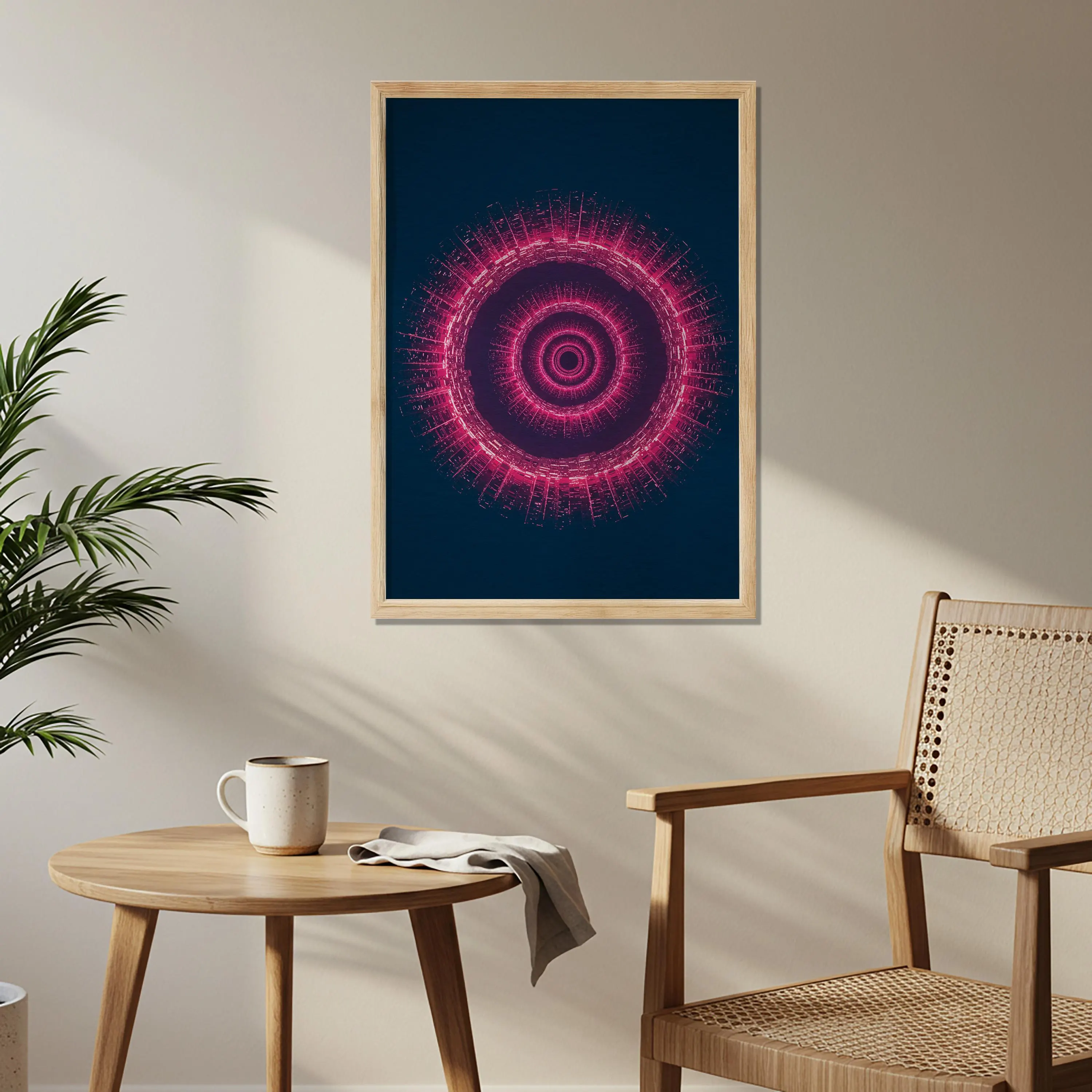 Abstract Energy Wave Wall Art in Neon Pink | Futuristic Circular Poster | Modern Geometric Artwork Living Room Office Balcony Gift - image 5