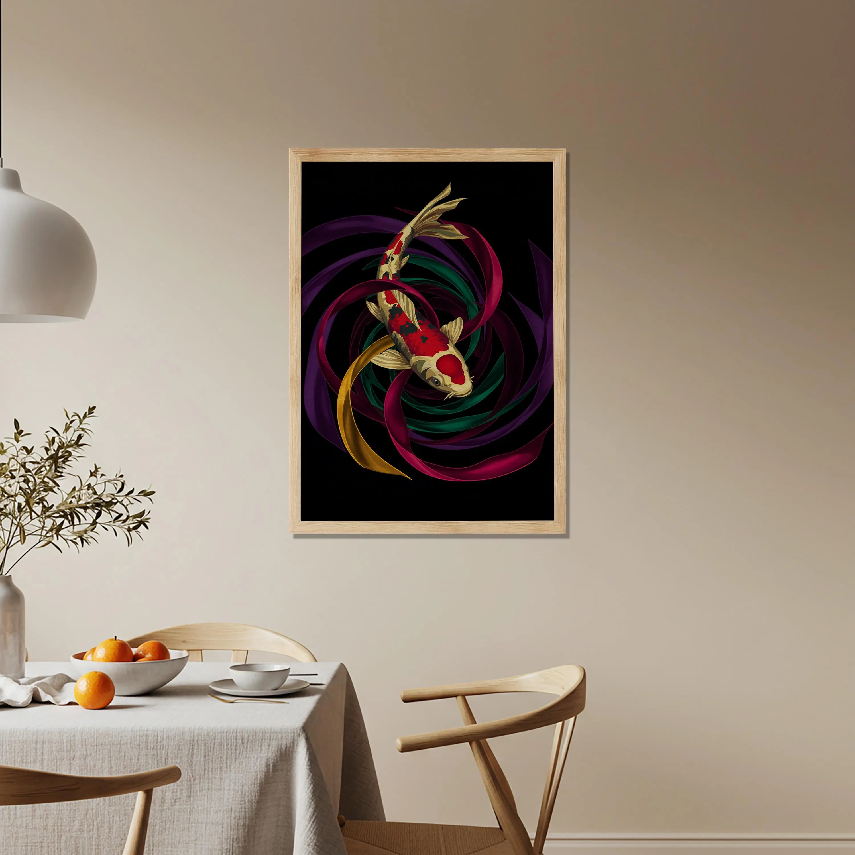 Koi Fish Wooden Poster, Japanese Wall Art, Zen Decor, Vibrant Abstract Artwork, Lucky Symbol Wall Poster for Living Room Balcony - image 4