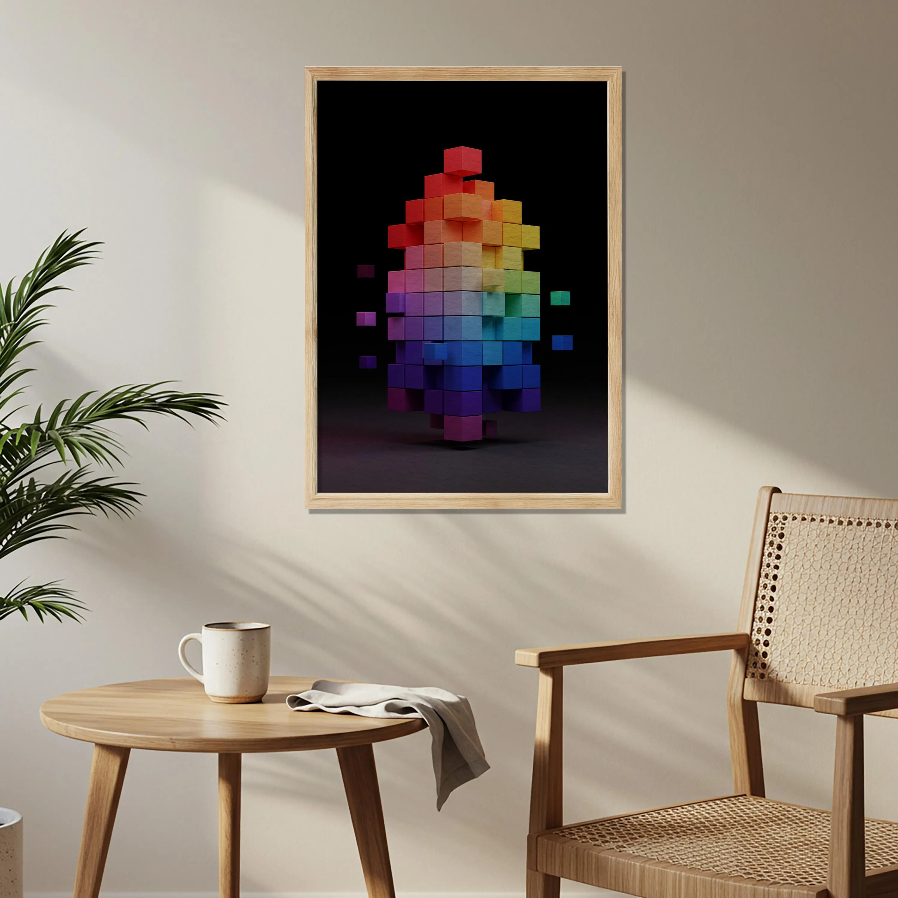Colorful Cube Wall Art in Rainbow Gradient | Modern Geometric Poster | Abstract 3D Artwork Living Room Office Balcony Gift, Geometric Cube - image 5