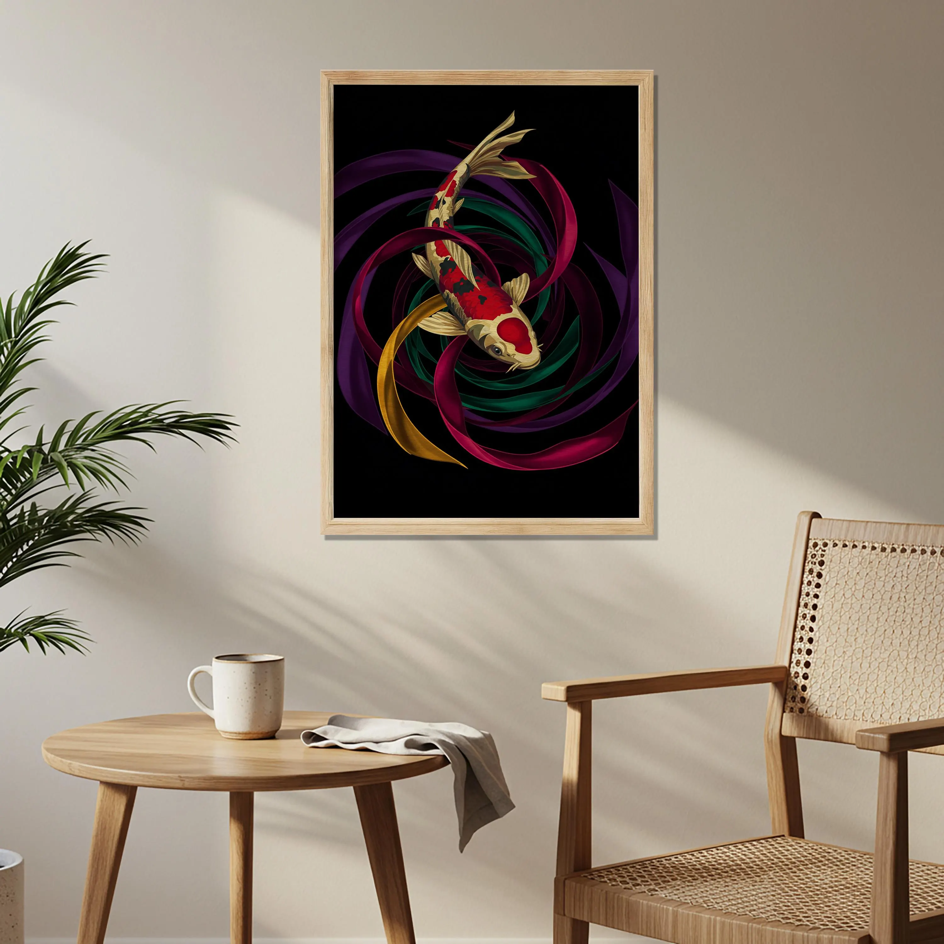 Koi Fish Wooden Poster, Japanese Wall Art, Zen Decor, Vibrant Abstract Artwork, Lucky Symbol Wall Poster for Living Room Balcony - image 5