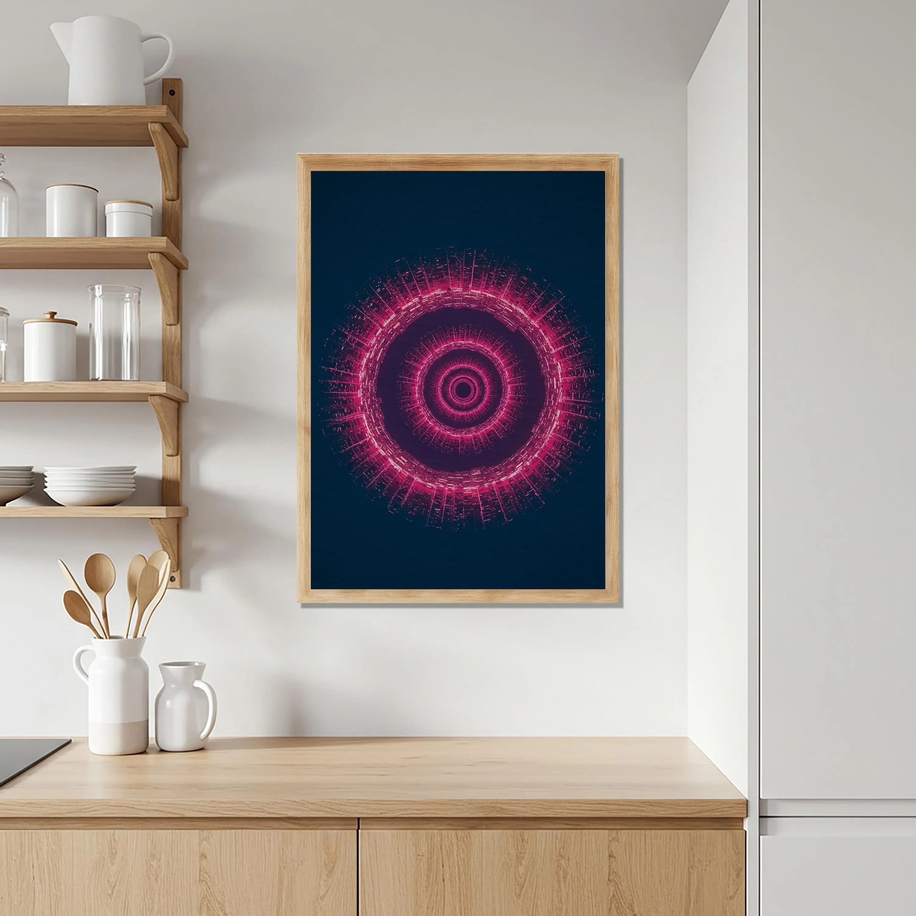 Abstract Energy Wave Wall Art in Neon Pink | Futuristic Circular Poster | Modern Geometric Artwork Living Room Office Balcony Gift - image 3