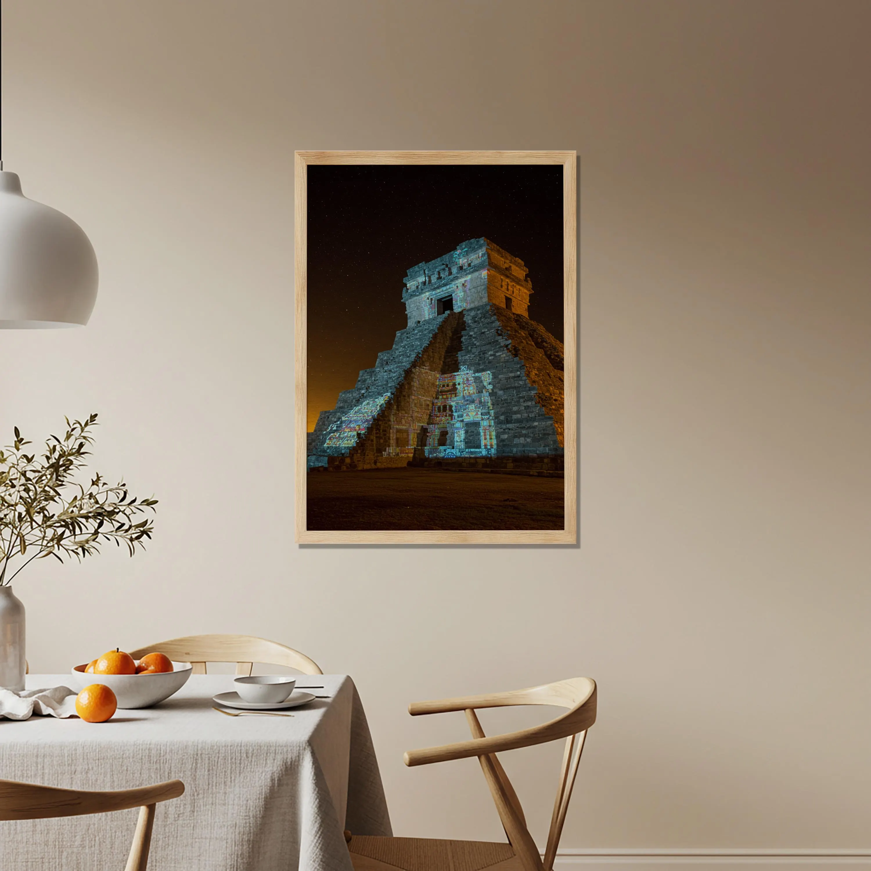 Mayan Pyramid Wooden Poster, Ancient Temple Wall Art, Historical Architecture Artwork, Night Sky Cultural Decor for Living Room Balcony - image 4