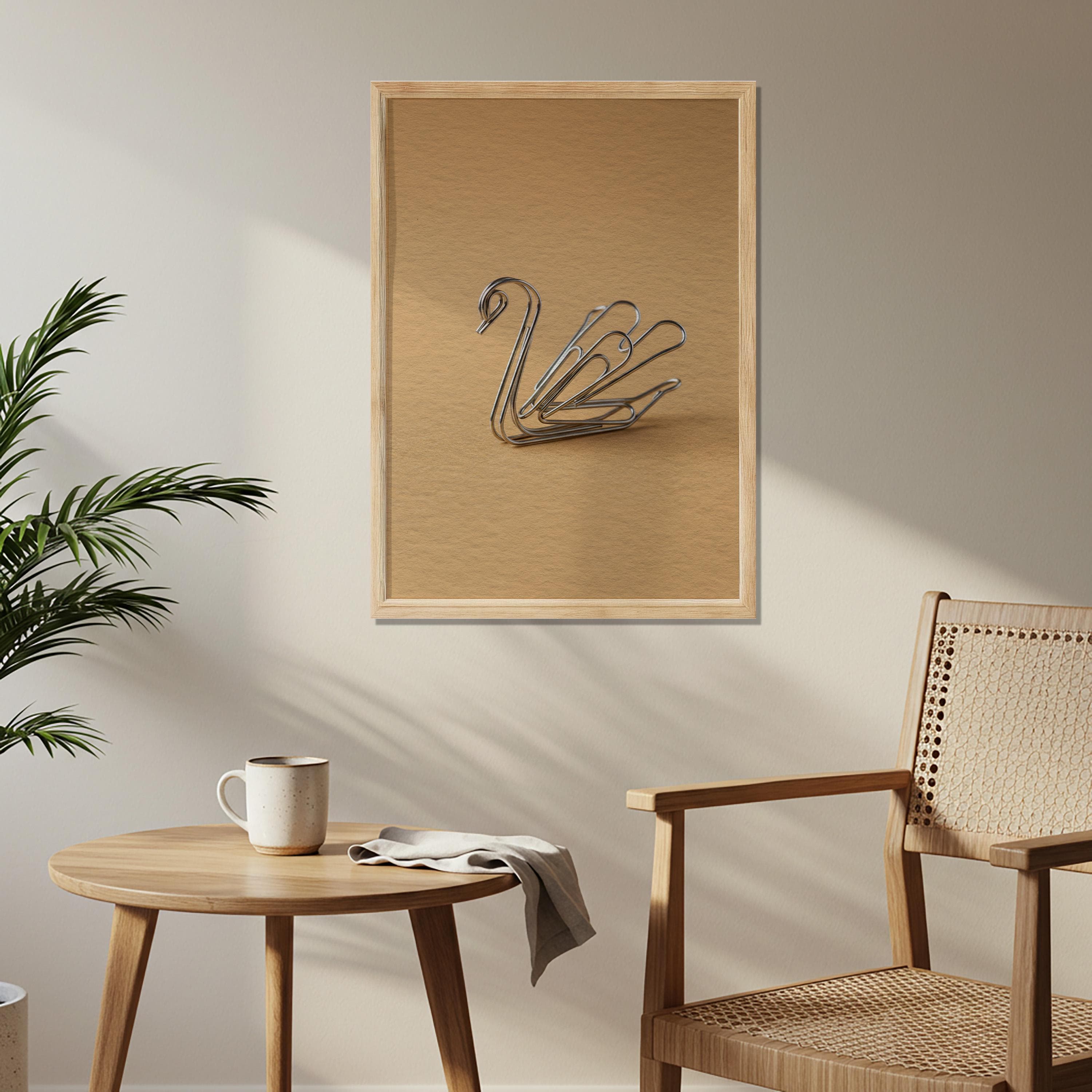 Minimal Swan Paperclip Art, Modern Office Wall Decor, Beige Background Artwork, Abstract Stationery Design for Calm Home Balconies - image 5