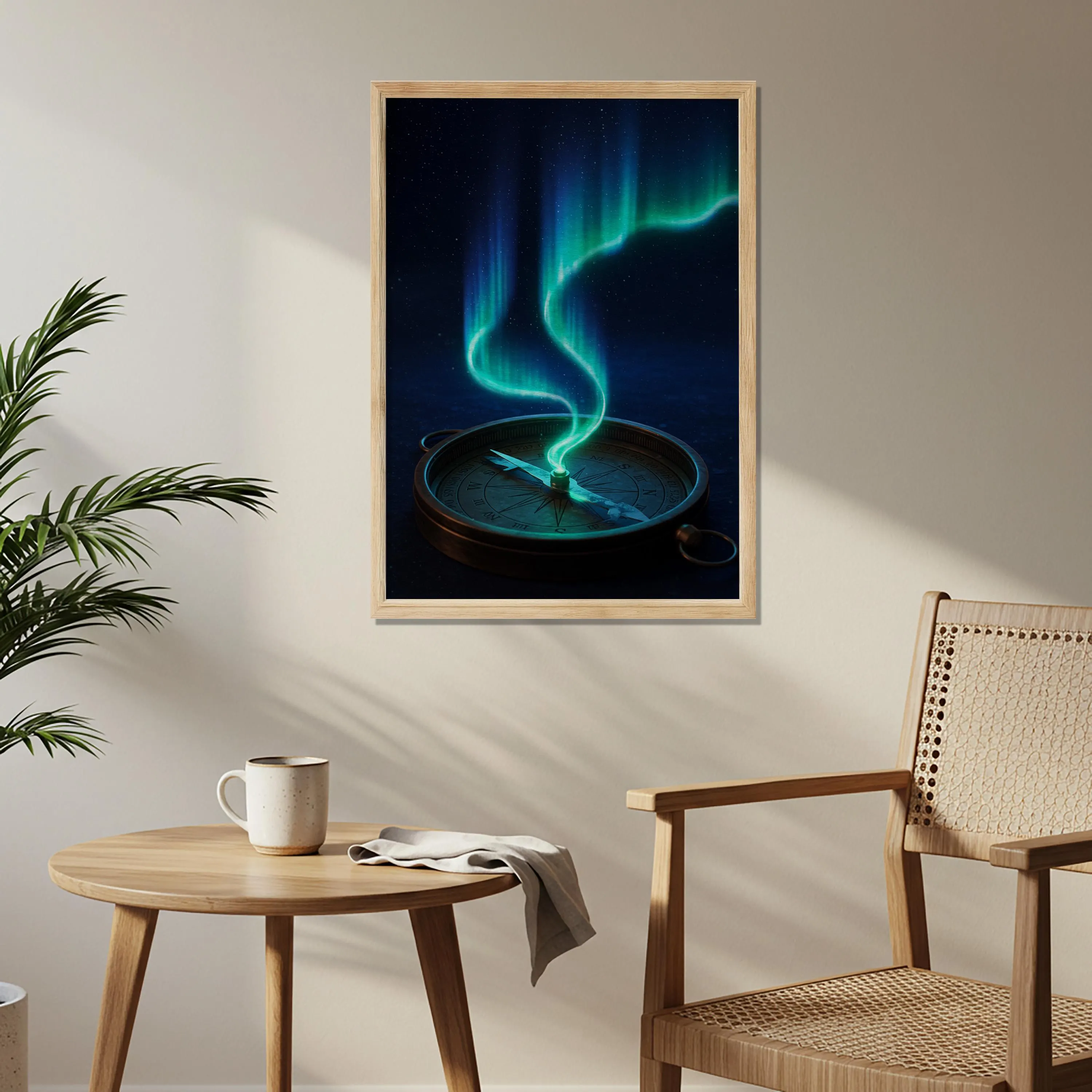Aurora Compass Wooden Poster, Northern Lights Wall Art, Surreal Travel Artwork, Mystical Night Sky Decor for Living Room Balcony - image 5
