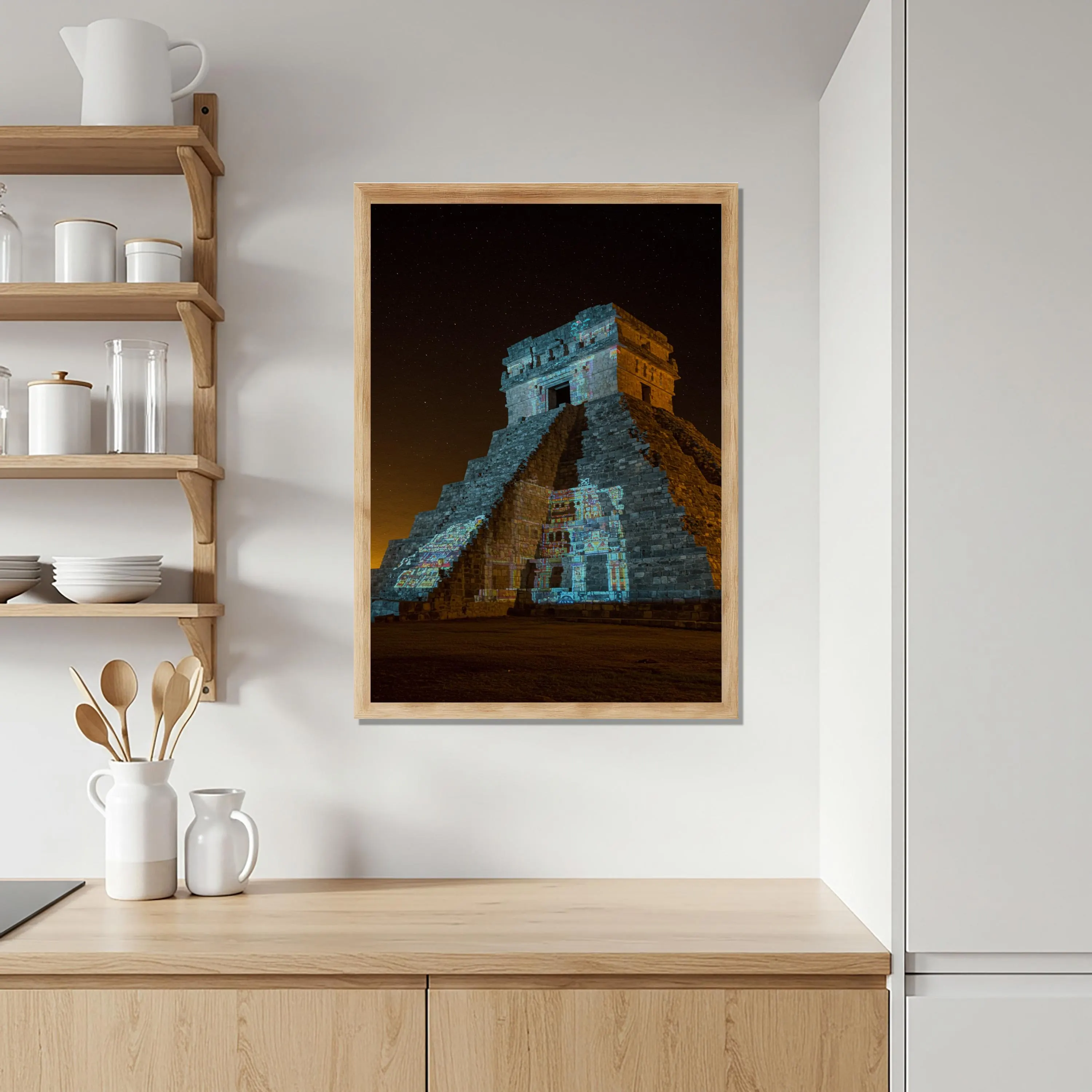 Mayan Pyramid Wooden Poster, Ancient Temple Wall Art, Historical Architecture Artwork, Night Sky Cultural Decor for Living Room Balcony - image 3