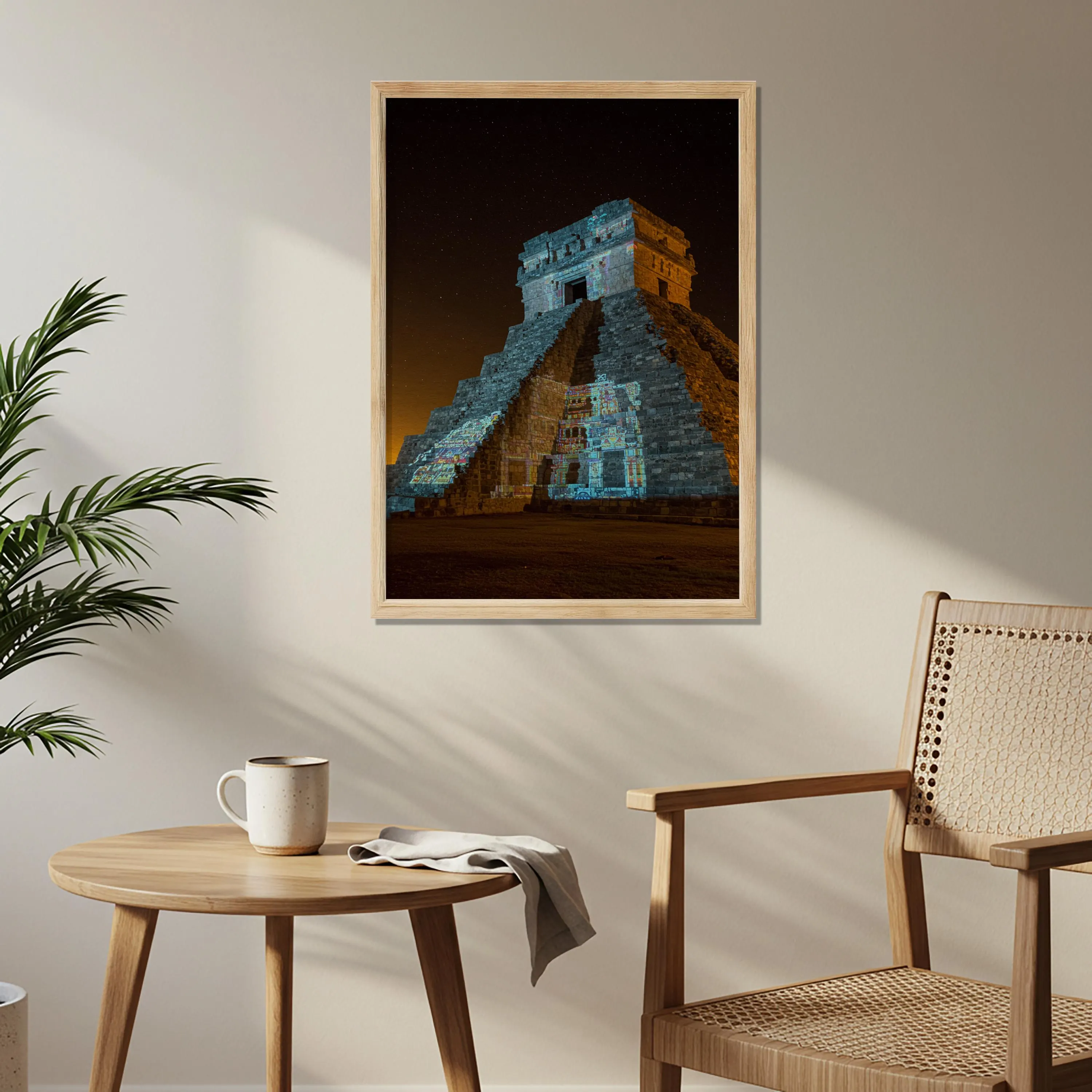 Mayan Pyramid Wooden Poster, Ancient Temple Wall Art, Historical Architecture Artwork, Night Sky Cultural Decor for Living Room Balcony - image 5