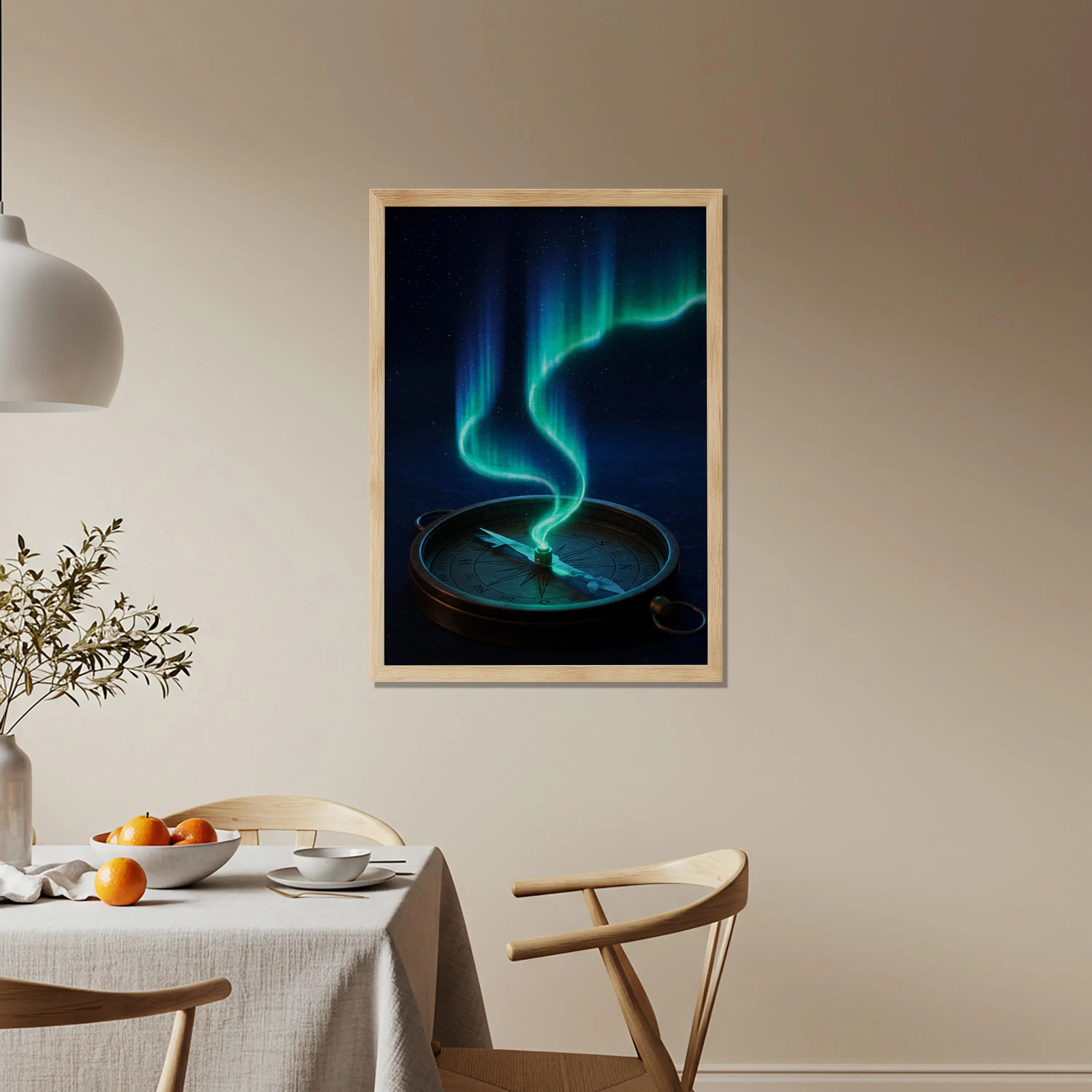 Aurora Compass Wooden Poster, Northern Lights Wall Art, Surreal Travel Artwork, Mystical Night Sky Decor for Living Room Balcony - image 4