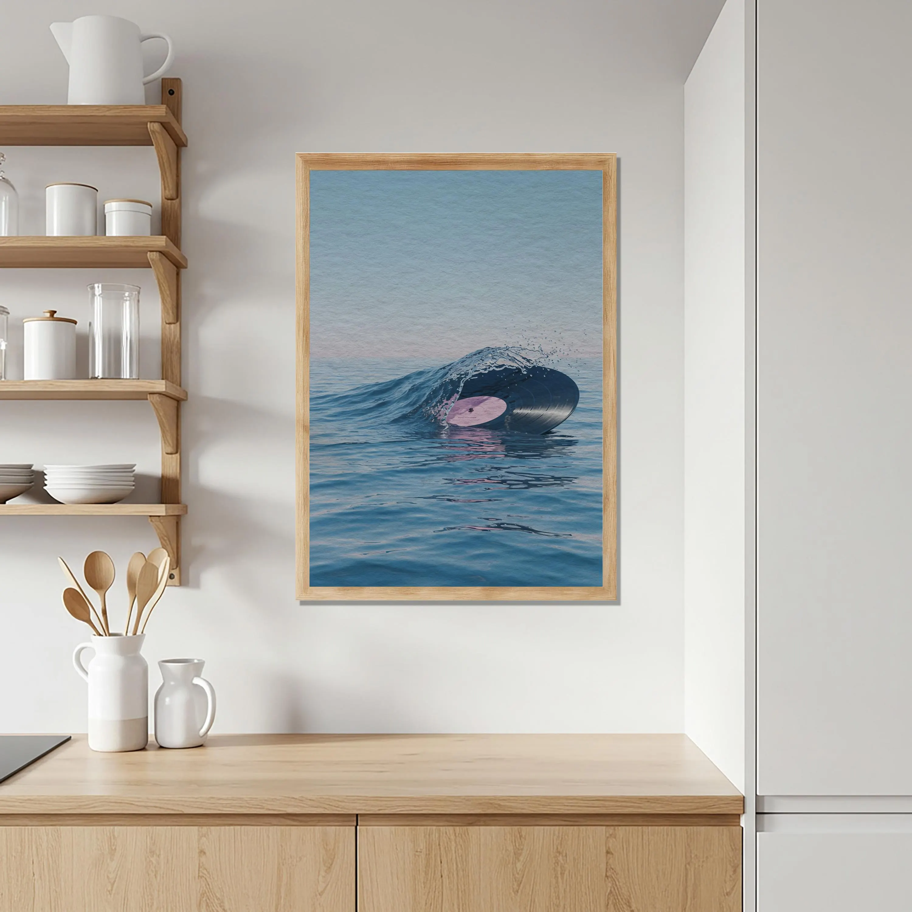 Ocean Wave Vinyl Wall Art, Surreal Sea Record Illustration, Music Inspired Poster for Balcony or Coastal Room Wall Decoration - image 3