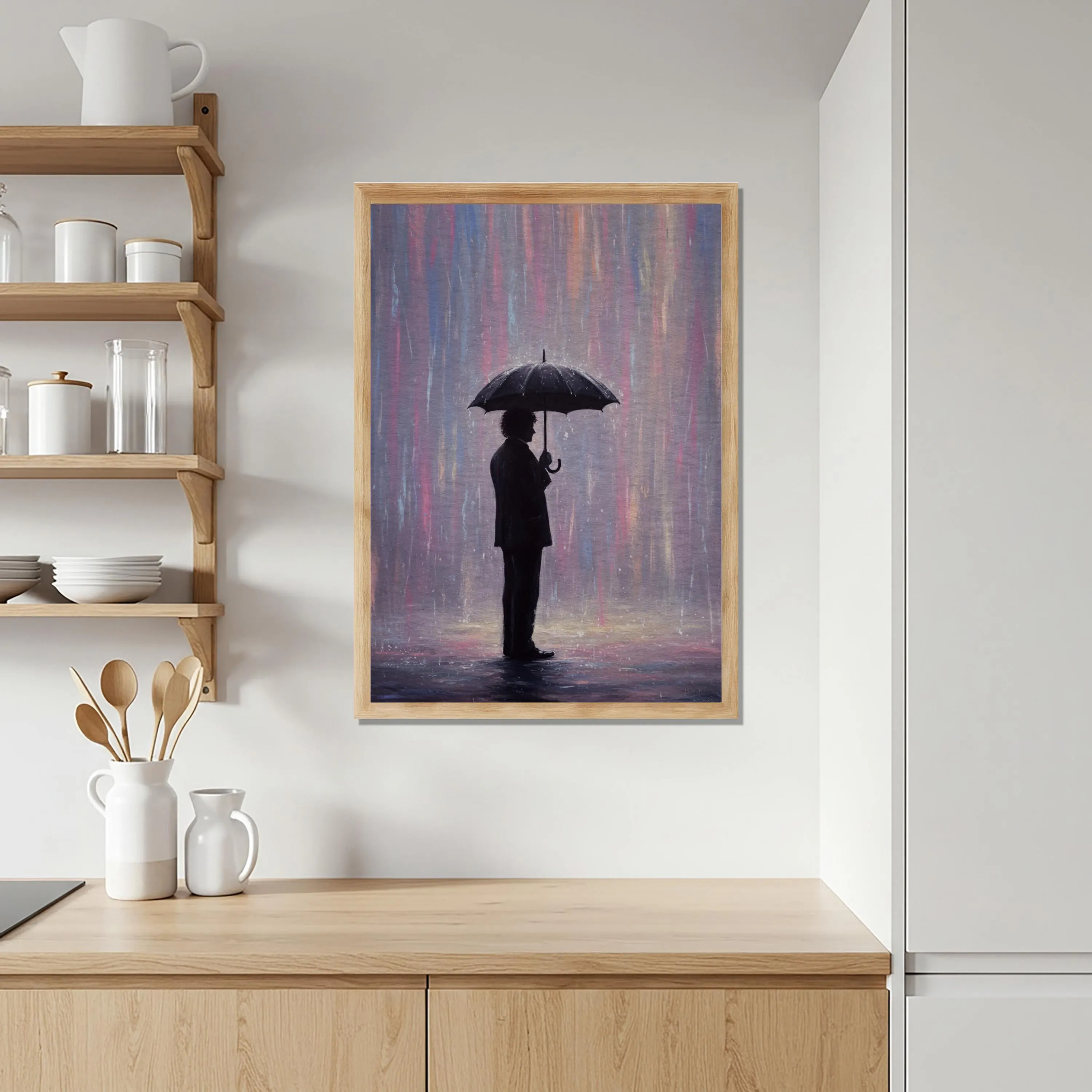 Rain Man Wooden Poster, Umbrella Wall Art, Melancholic Rainy Day Artwork, Emotional Silhouette Decor for Living Room Balcony, Atmospheric - image 3