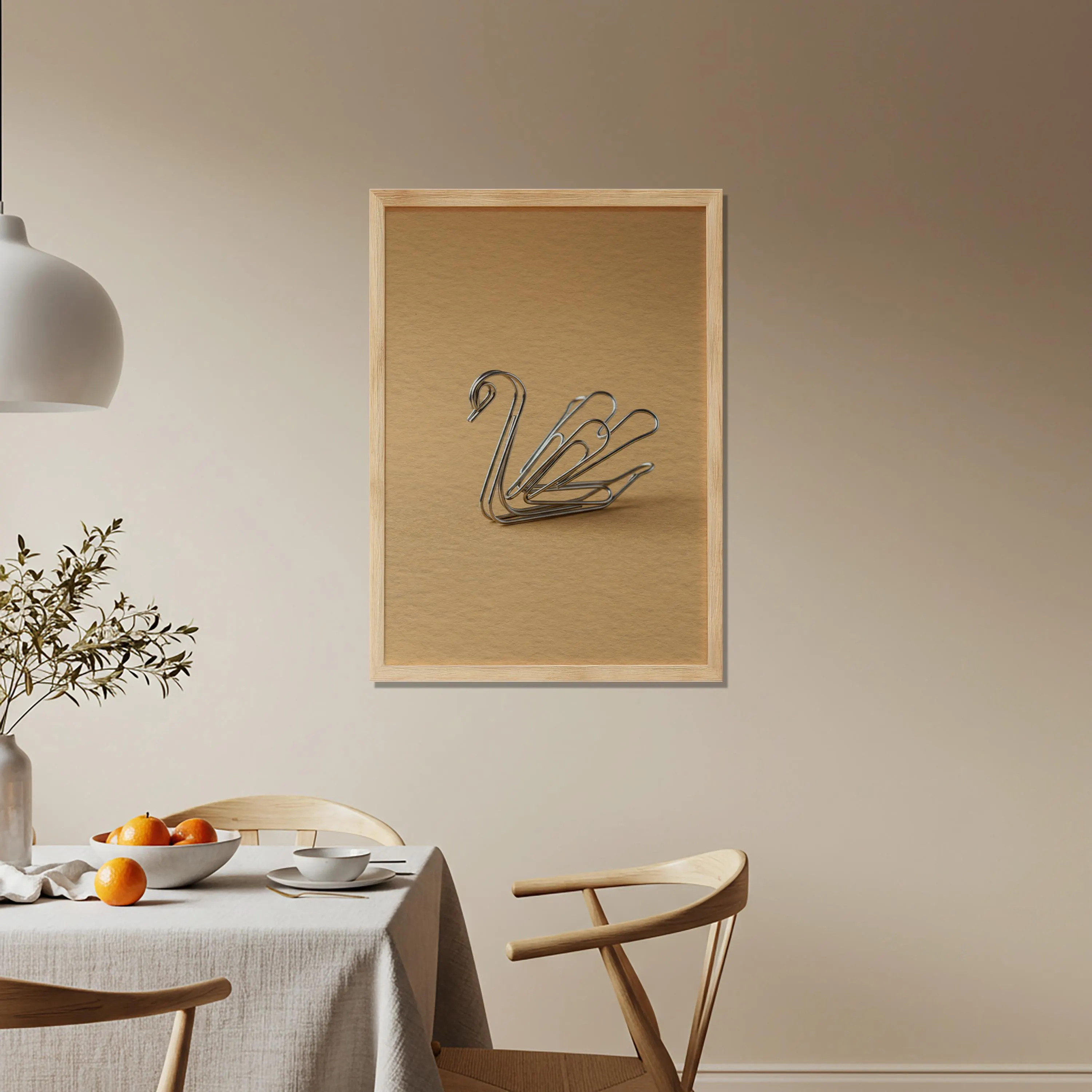 Minimal Swan Paperclip Art, Modern Office Wall Decor, Beige Background Artwork, Abstract Stationery Design for Calm Home Balconies - image 4