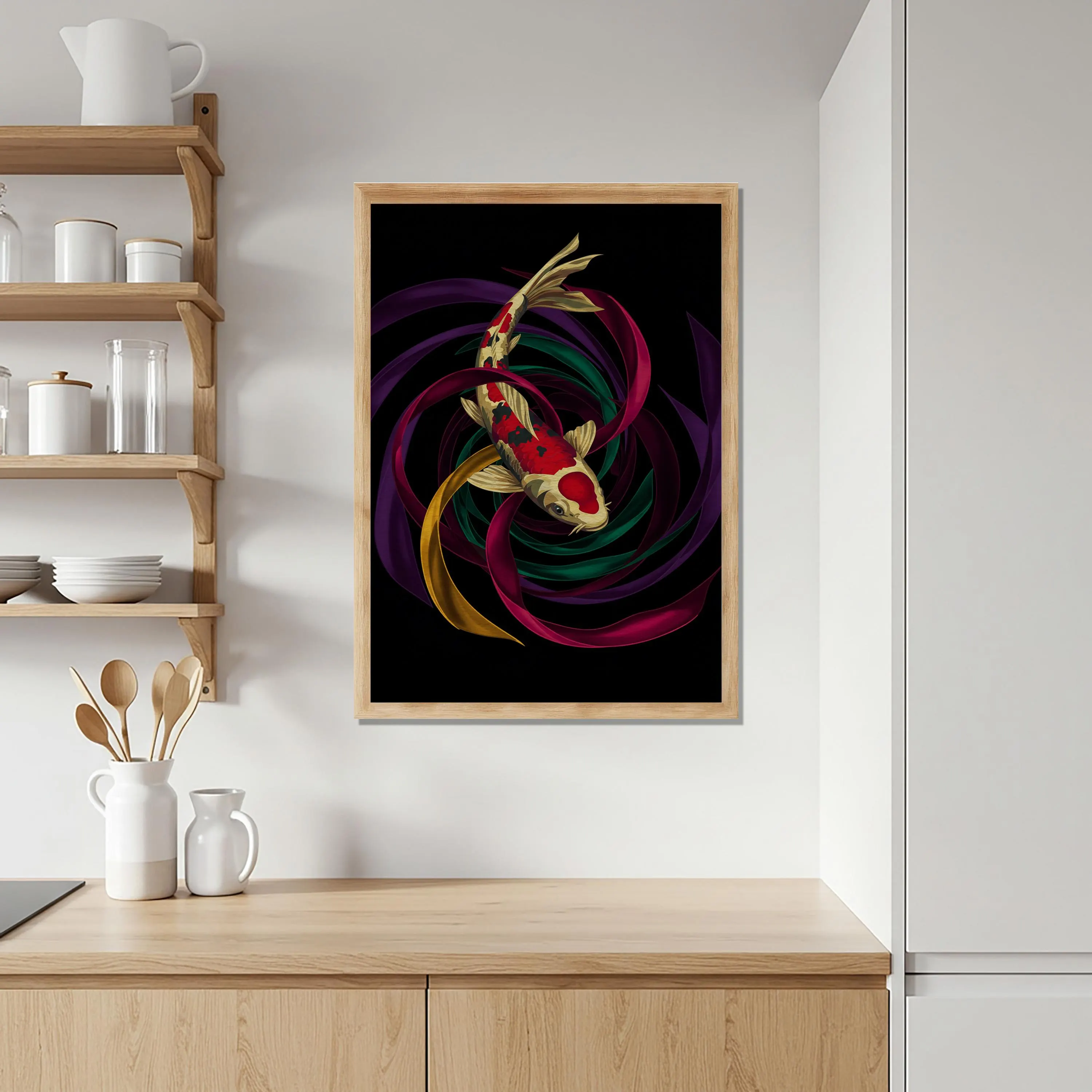 Koi Fish Wooden Poster, Japanese Wall Art, Zen Decor, Vibrant Abstract Artwork, Lucky Symbol Wall Poster for Living Room Balcony - image 3