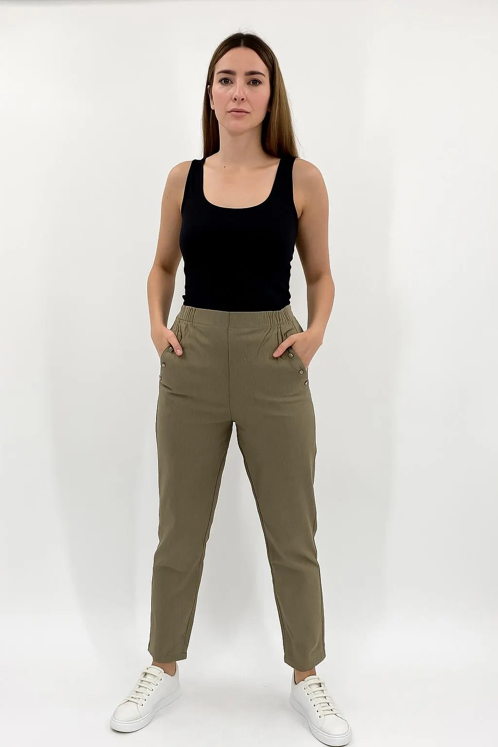 Striped Stretch Office Trousers: Pull-On Work Pants, Plus Size 08-24 - image 4