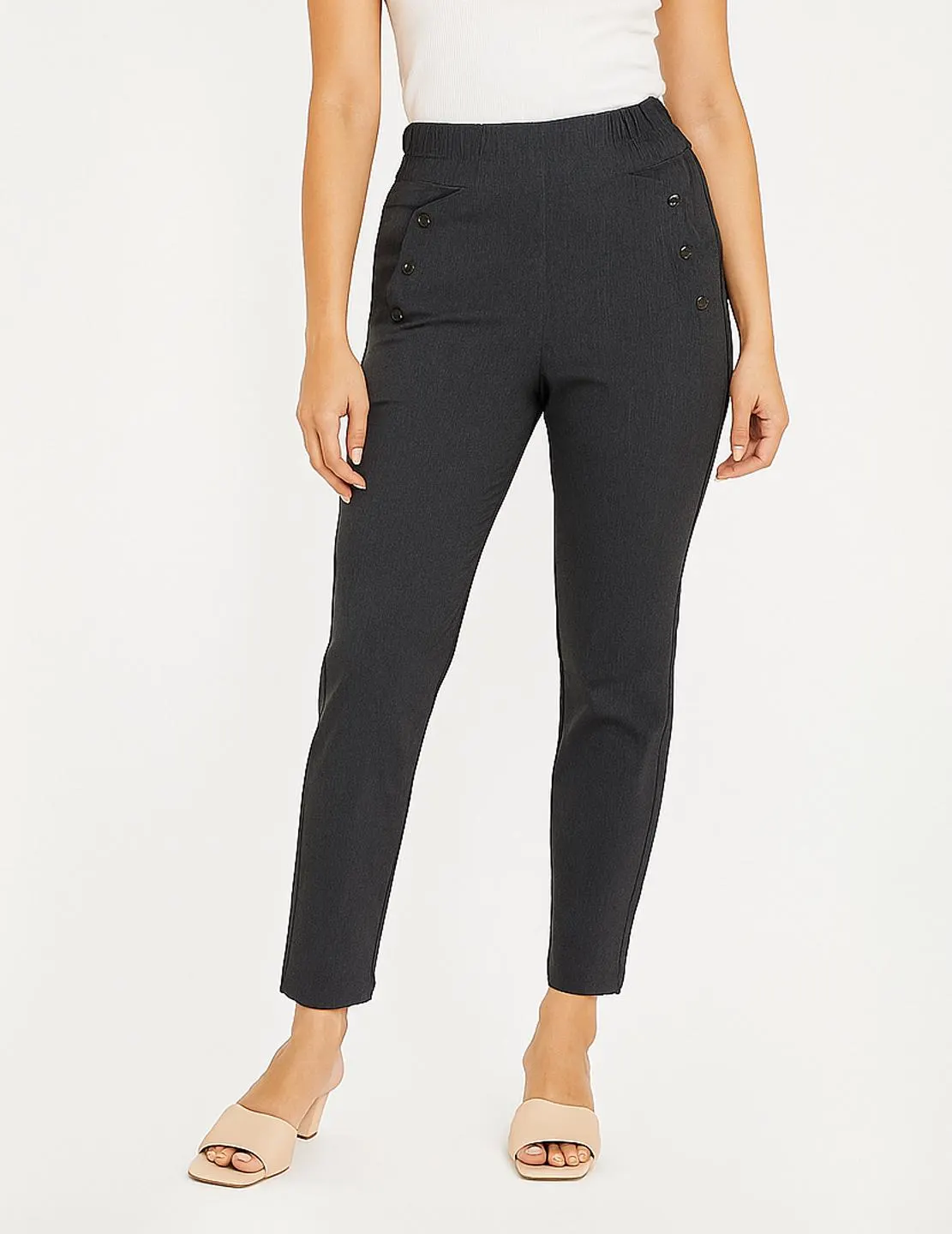 Striped Stretch Office Trousers: Pull-On Work Pants, Plus Size 08-24 - image 5