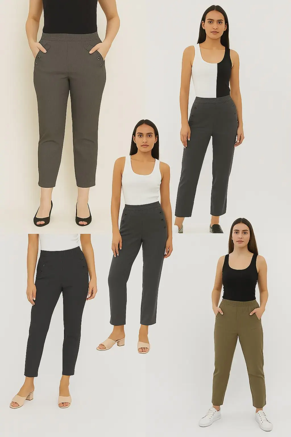 Striped Stretch Office Trousers: Pull-On Work Pants, Plus Size 08-24