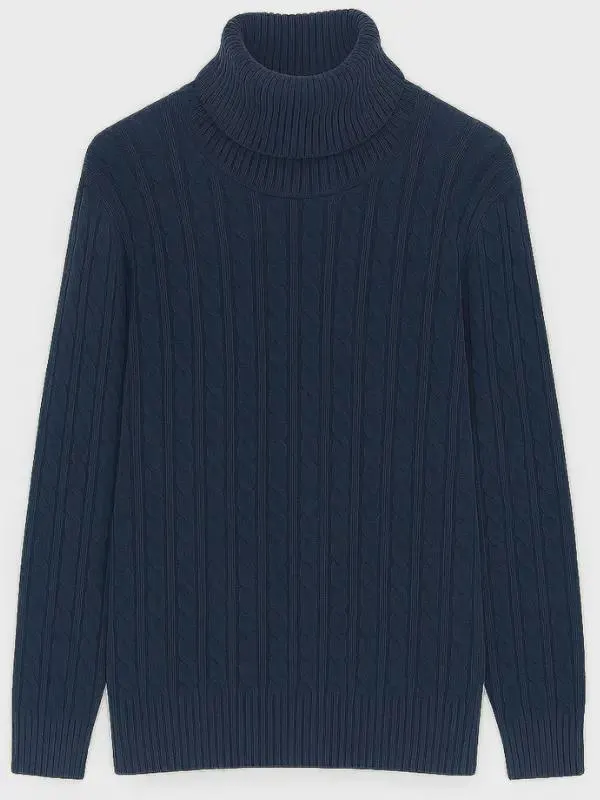 New MEN'S Cable Knit Ribbed Turtleneck Sweater Long Sleeve Winter Polo Neck Jumper - image 3