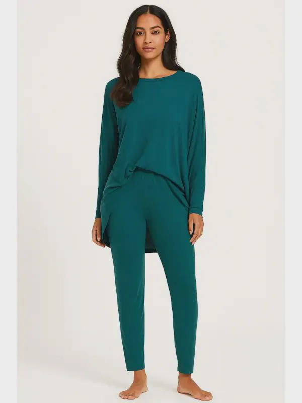 Plus Size Loungewear Set: High-Low Top & Pajama Bottoms