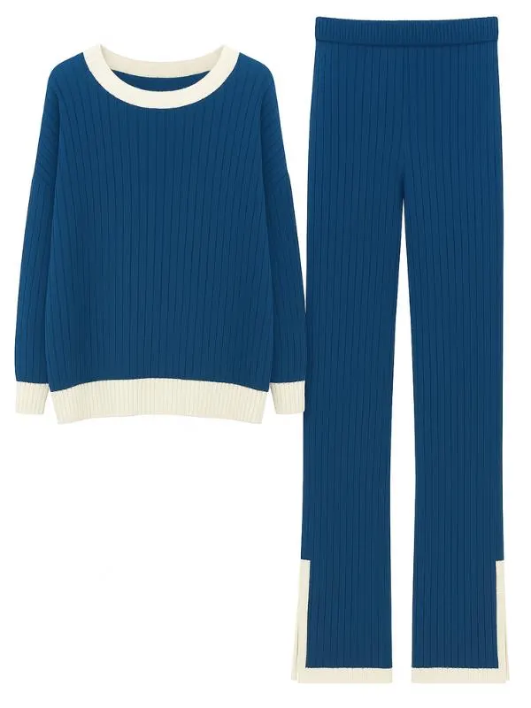 Ribbed Knit Loungewear Set Cozy Two Piece Sweater and Pants Trouser for Women - image 4