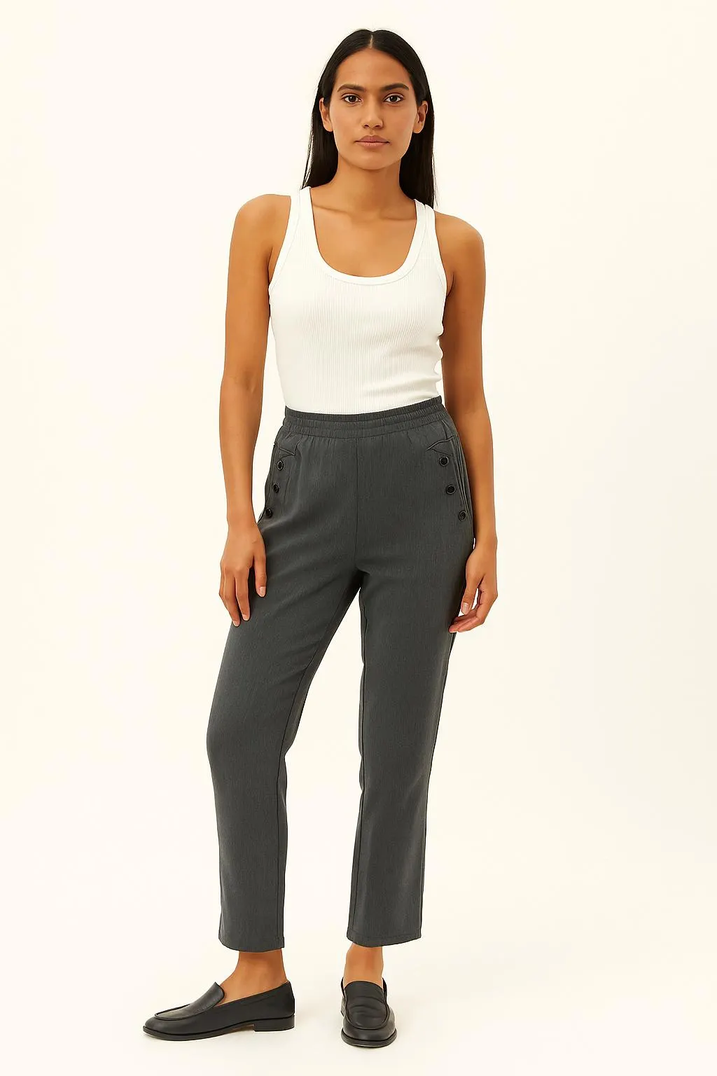 Striped Stretch Office Trousers: Pull-On Work Pants, Plus Size 08-24 - image 3