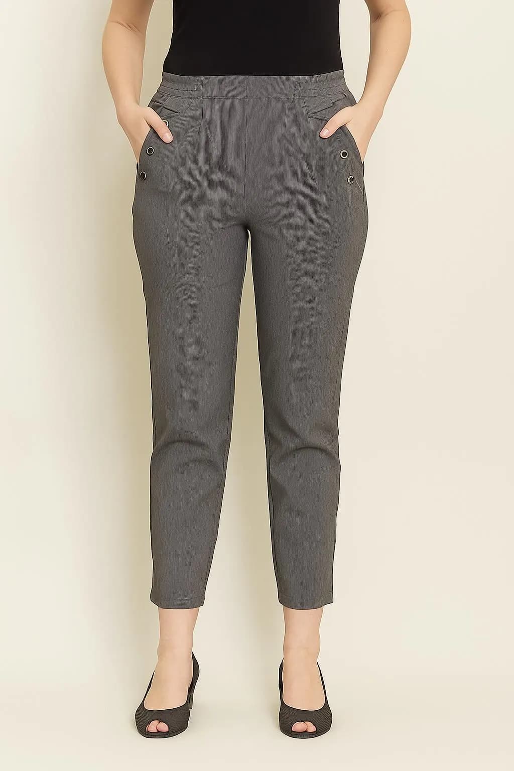 Striped Stretch Office Trousers: Pull-On Work Pants, Plus Size 08-24 - image 2