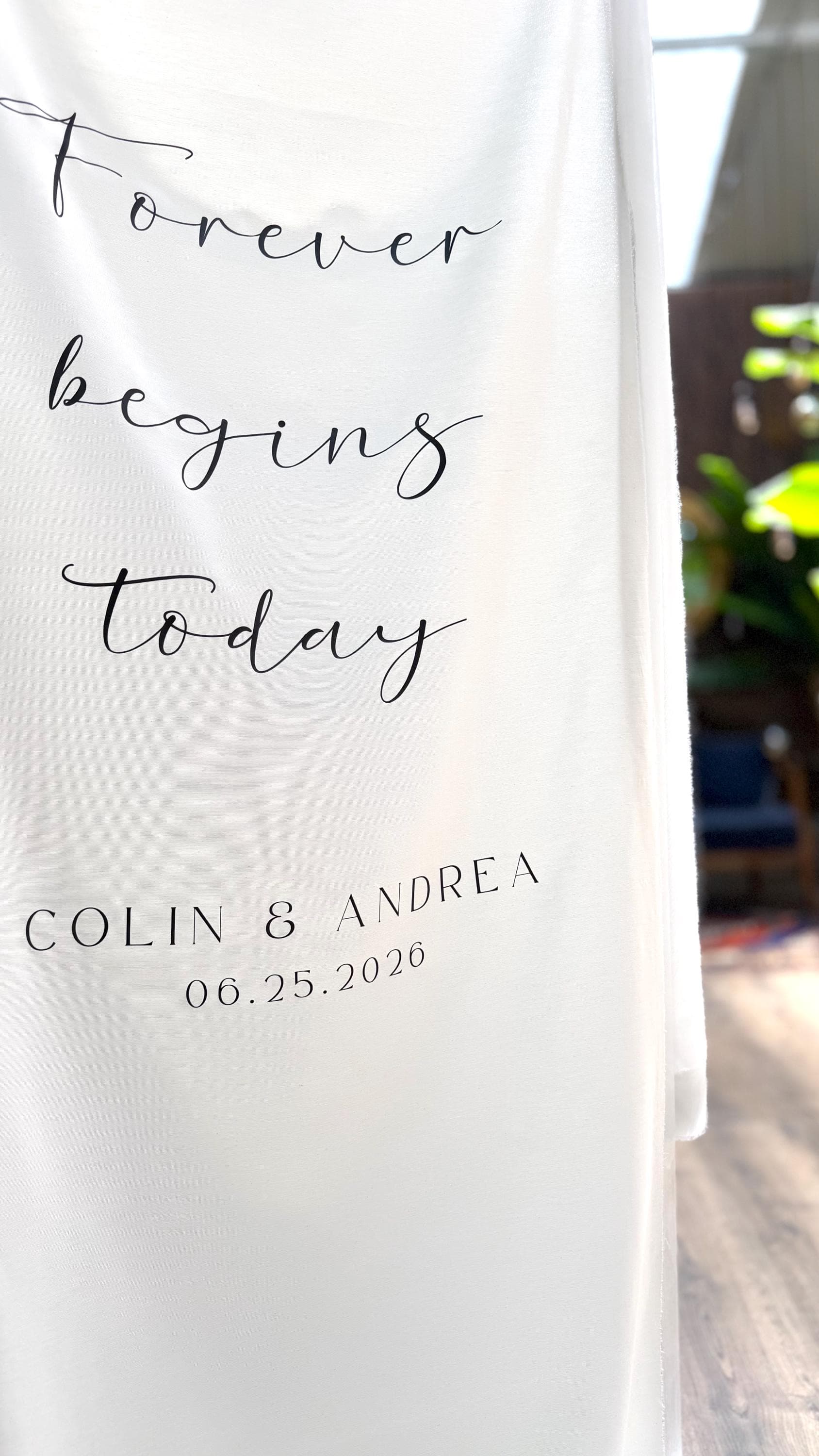 Custom Welcome Sign, Fabric Wedding Sign, Custom Linen Wedding Sign, Forever Begins Today Sign, Wedding Decoration, Engagement Party Sign - image 4