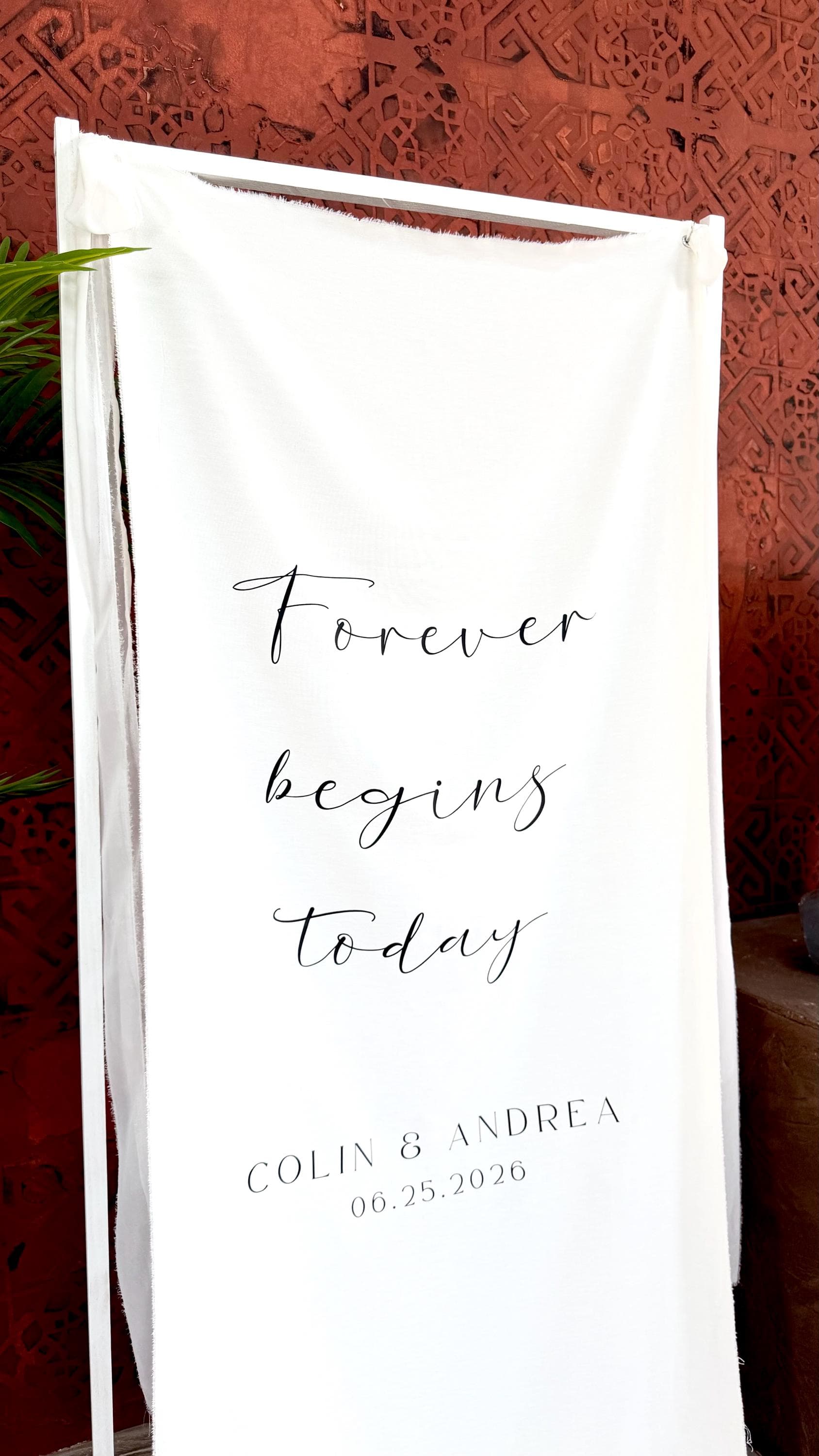 Custom Welcome Sign, Fabric Wedding Sign, Custom Linen Wedding Sign, Forever Begins Today Sign, Wedding Decoration, Engagement Party Sign - image 3