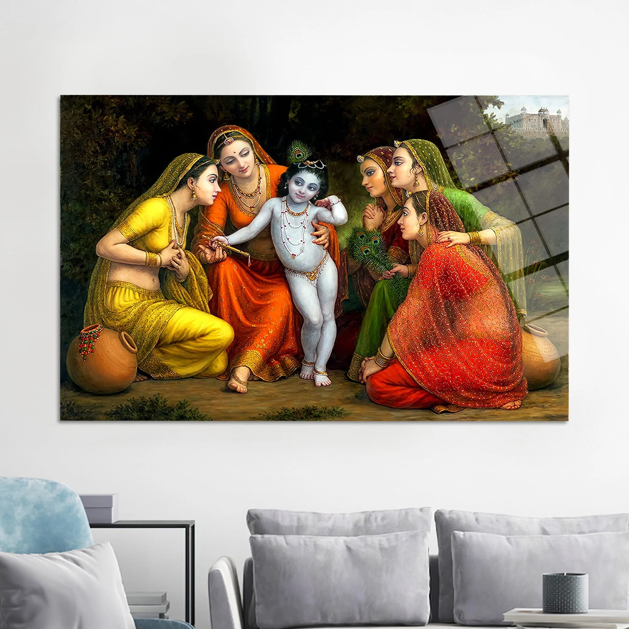 Glass Art Gift, Glass Wall Art, Baby Lord Krishna, Indan Woman Glass Wall Art, Wall Decor, Indian Glass Decor, Krishna Glass Wall, - image 3