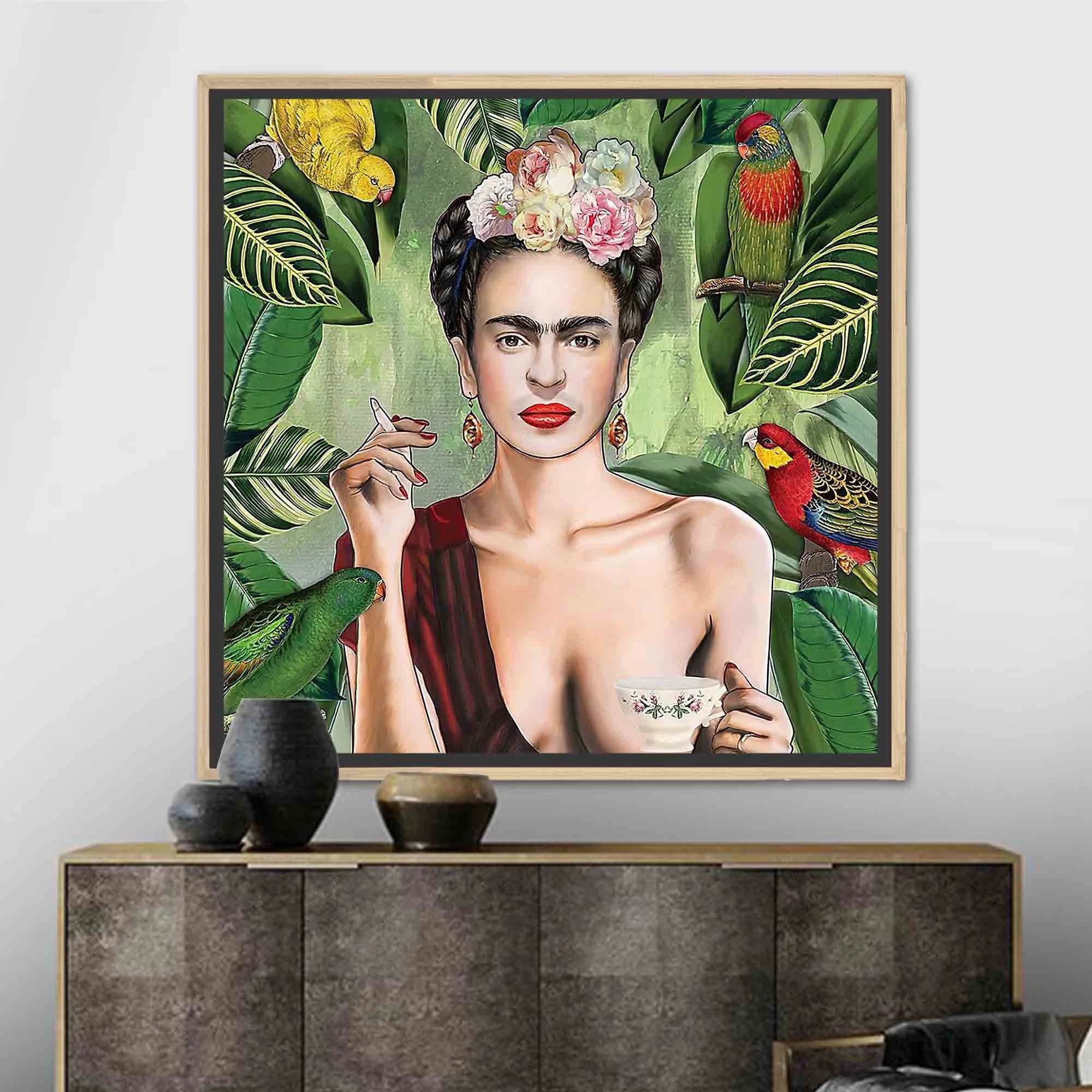 Frida Artwork, Frida Kahlo Art Canvas, Smoking Art Canvas, Smoke Artwork, Woman Wall Decor, Birds Jungle Artwork, Famous Printed, - image 5