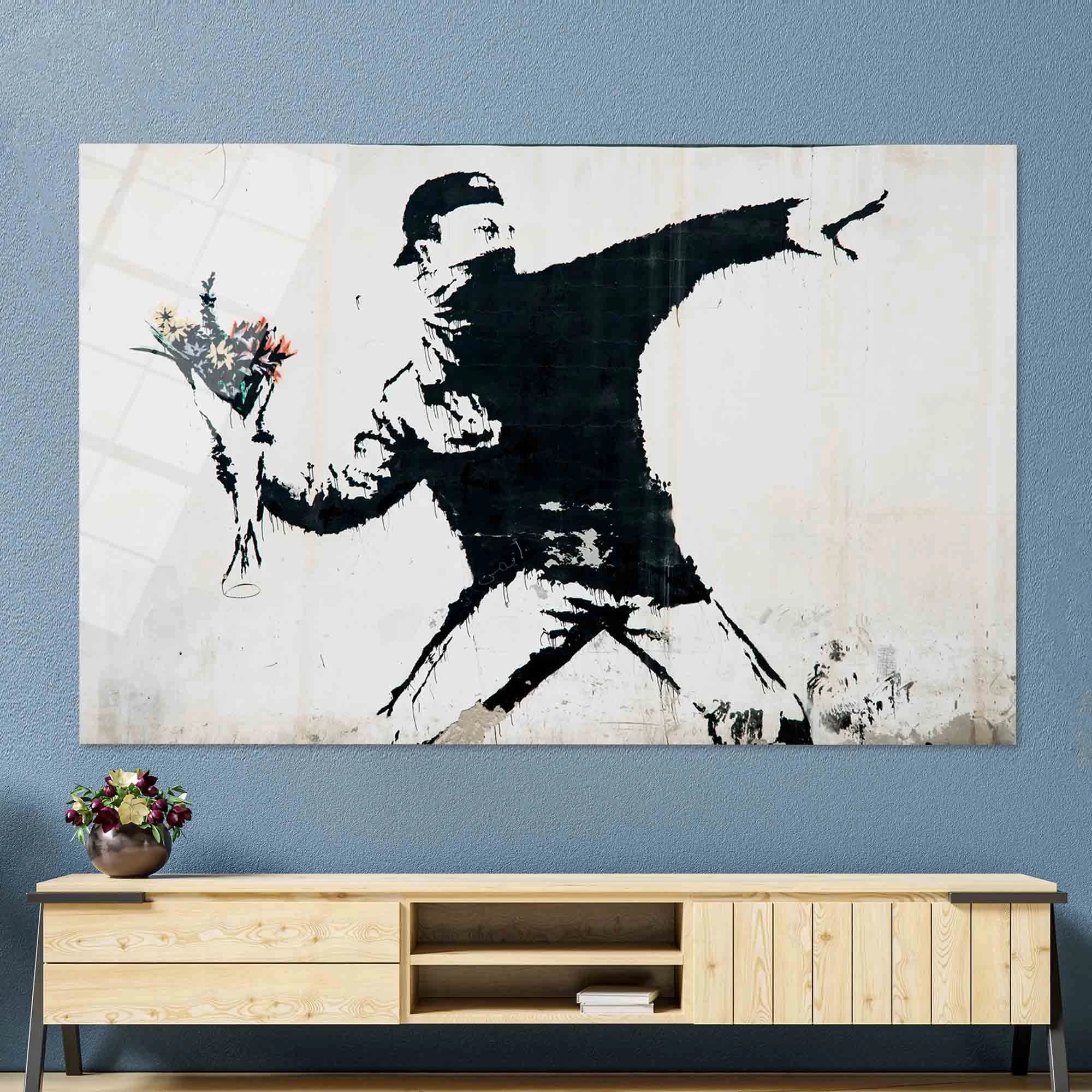 Wall Decoration,Banksy Flower Bomber Wall Decor,Wall Decor,Painting Glass Decor,Tempered Glass,Graffiti Glass Wall Art, - image 4