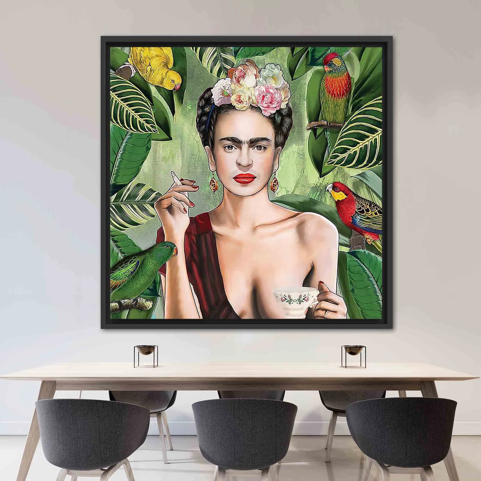 Frida Artwork, Frida Kahlo Art Canvas, Smoking Art Canvas, Smoke Artwork, Woman Wall Decor, Birds Jungle Artwork, Famous Printed, - image 4