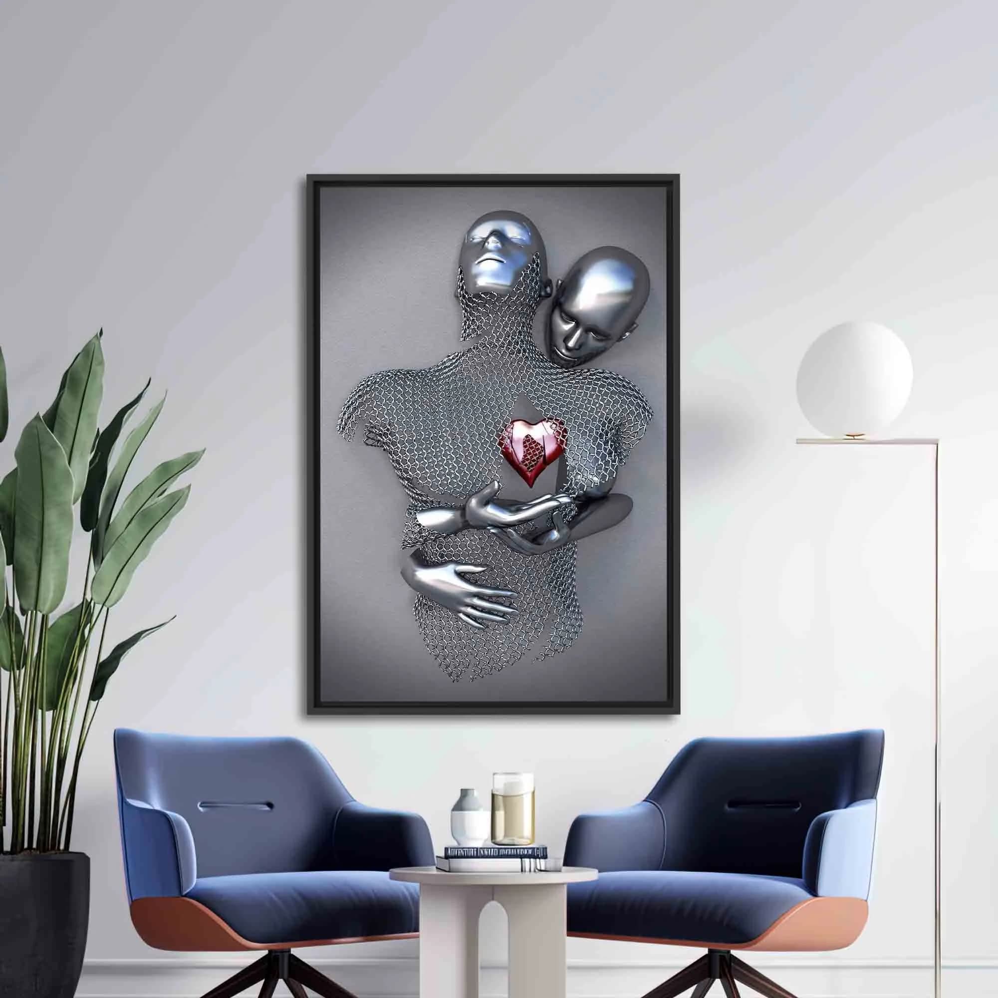 3d Silver Couple, Bedroom Wall Decor, Modern Wall Art, Abstract Canvas, Love Canvas, Romantic Couple Poster, Hugging Couple Wall Decor, - image 4