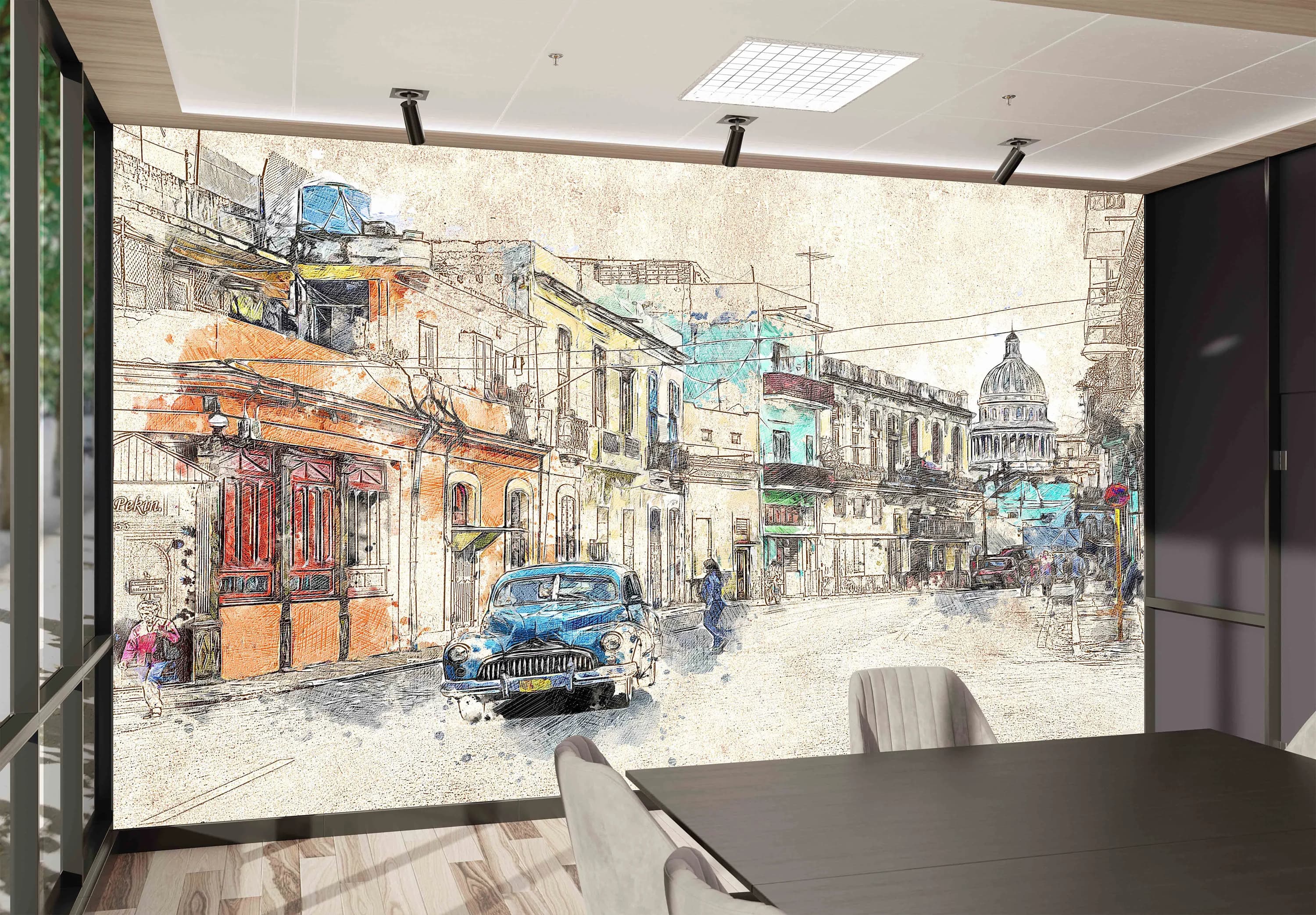 Peel and Stick Wallpaper, City Architecture Drawing Wallpaper, City Landscape Wall Mural, Wallpaper, Office Wall Paper, Wallpaper Mural, - image 5