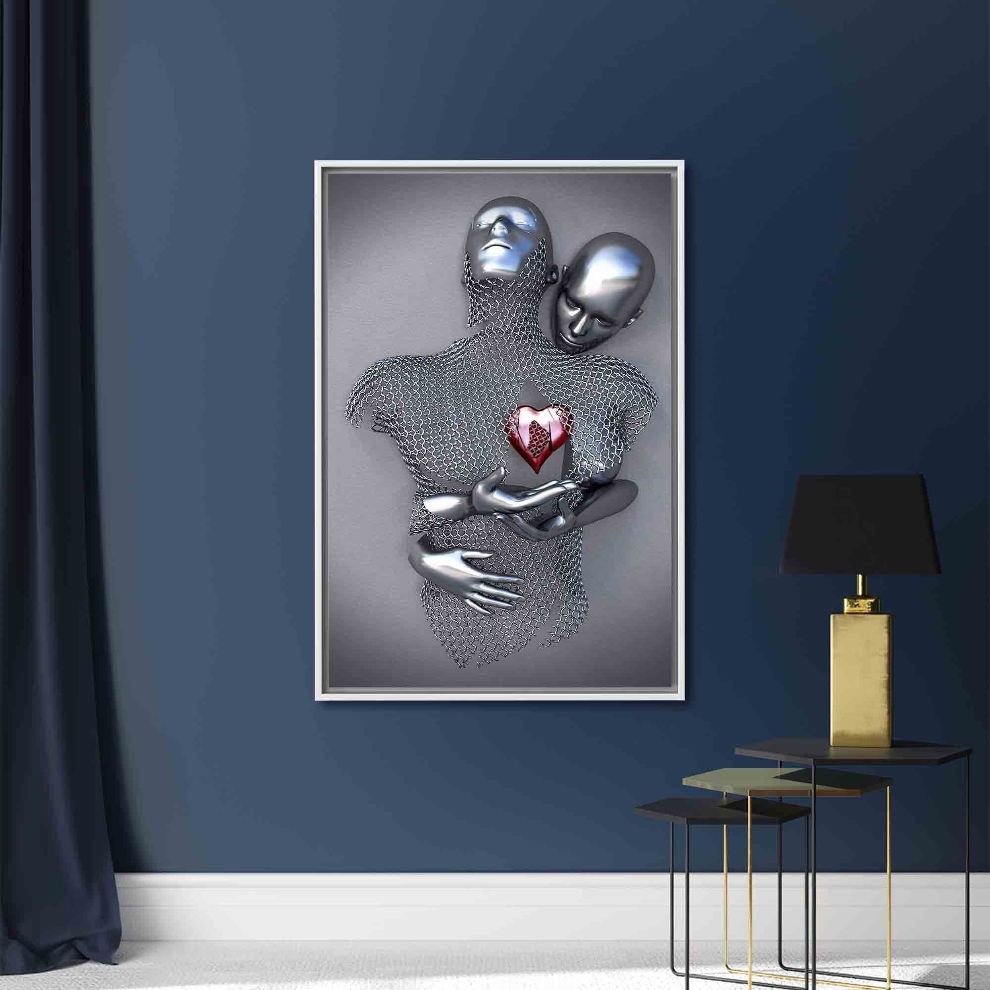 3d Silver Couple, Bedroom Wall Decor, Modern Wall Art, Abstract Canvas, Love Canvas, Romantic Couple Poster, Hugging Couple Wall Decor, - image 3