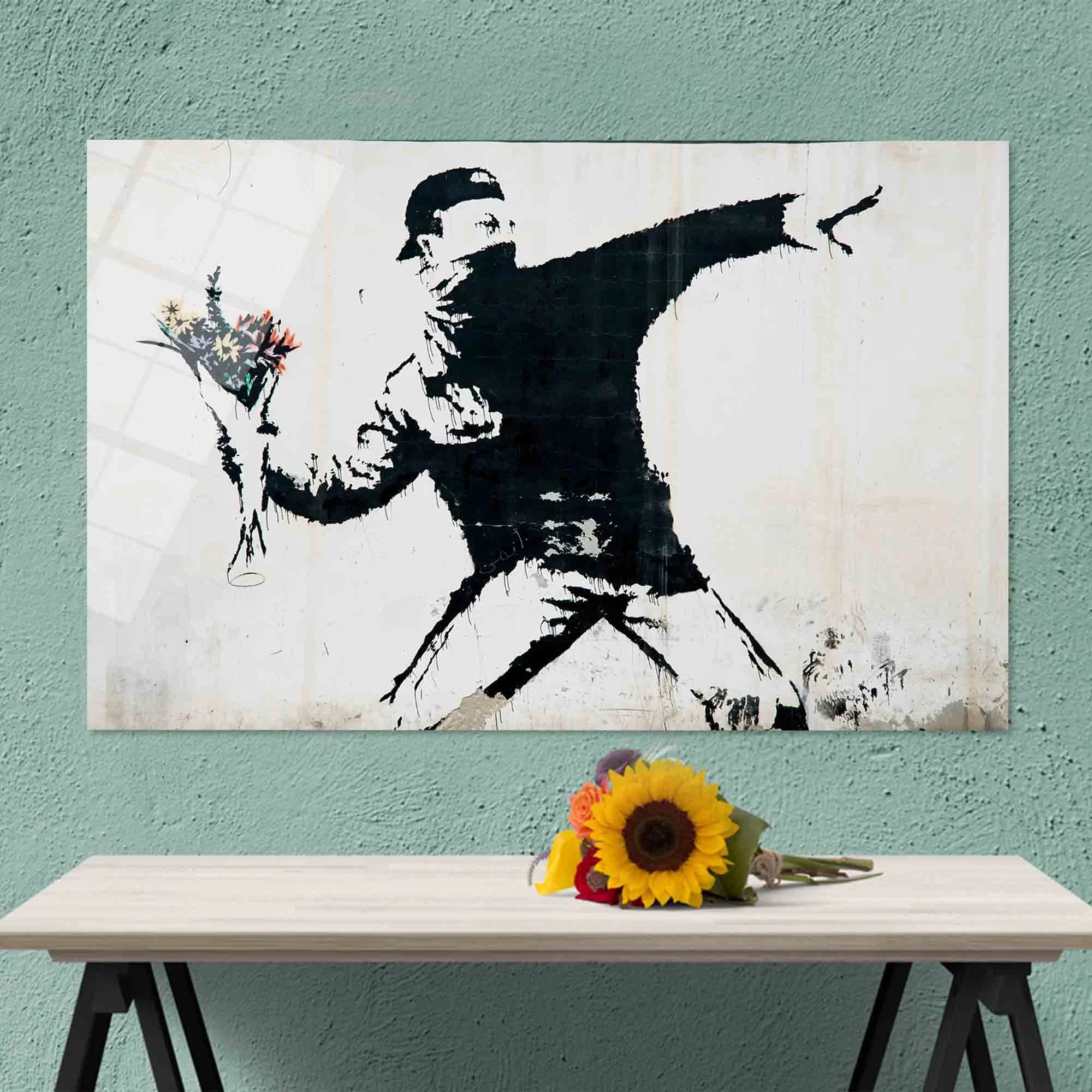 Wall Decoration,Banksy Flower Bomber Wall Decor,Wall Decor,Painting Glass Decor,Tempered Glass,Graffiti Glass Wall Art, - image 5