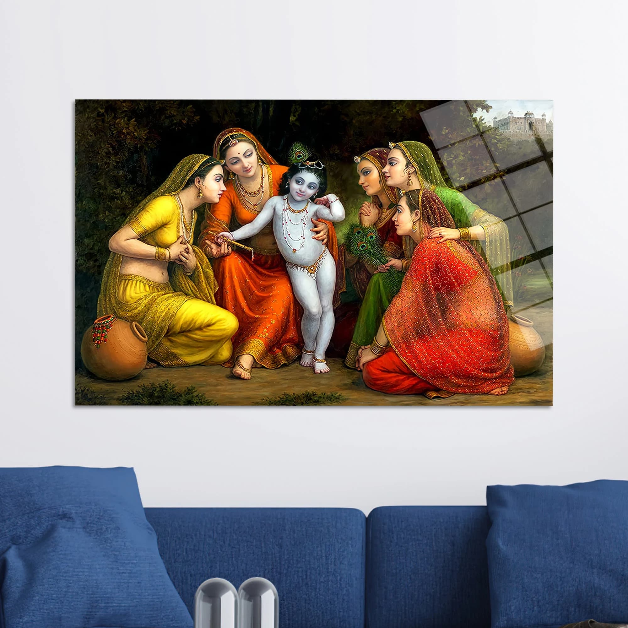 Glass Art Gift, Glass Wall Art, Baby Lord Krishna, Indan Woman Glass Wall Art, Wall Decor, Indian Glass Decor, Krishna Glass Wall, - image 4