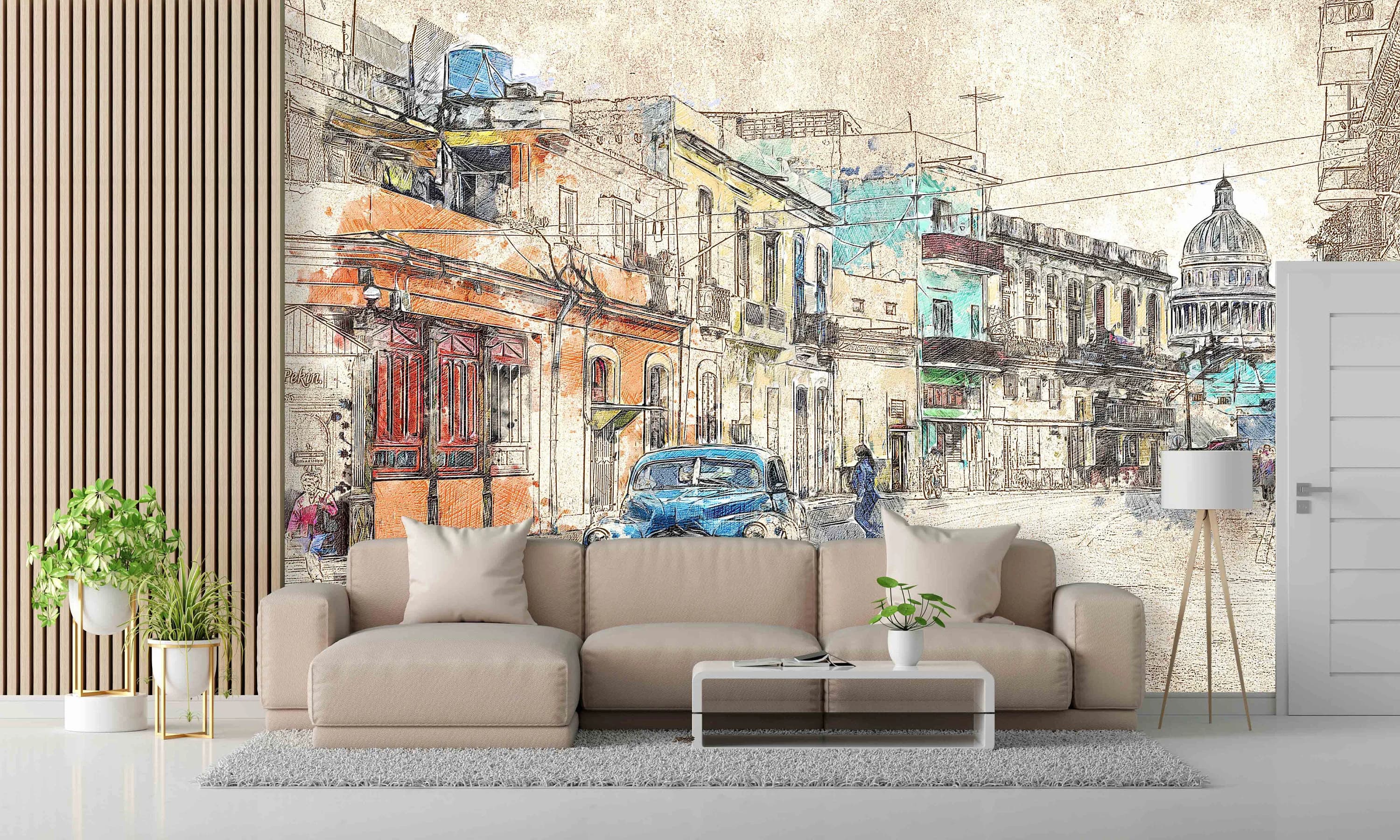 Peel and Stick Wallpaper, City Architecture Drawing Wallpaper, City Landscape Wall Mural, Wallpaper, Office Wall Paper, Wallpaper Mural, - image 4