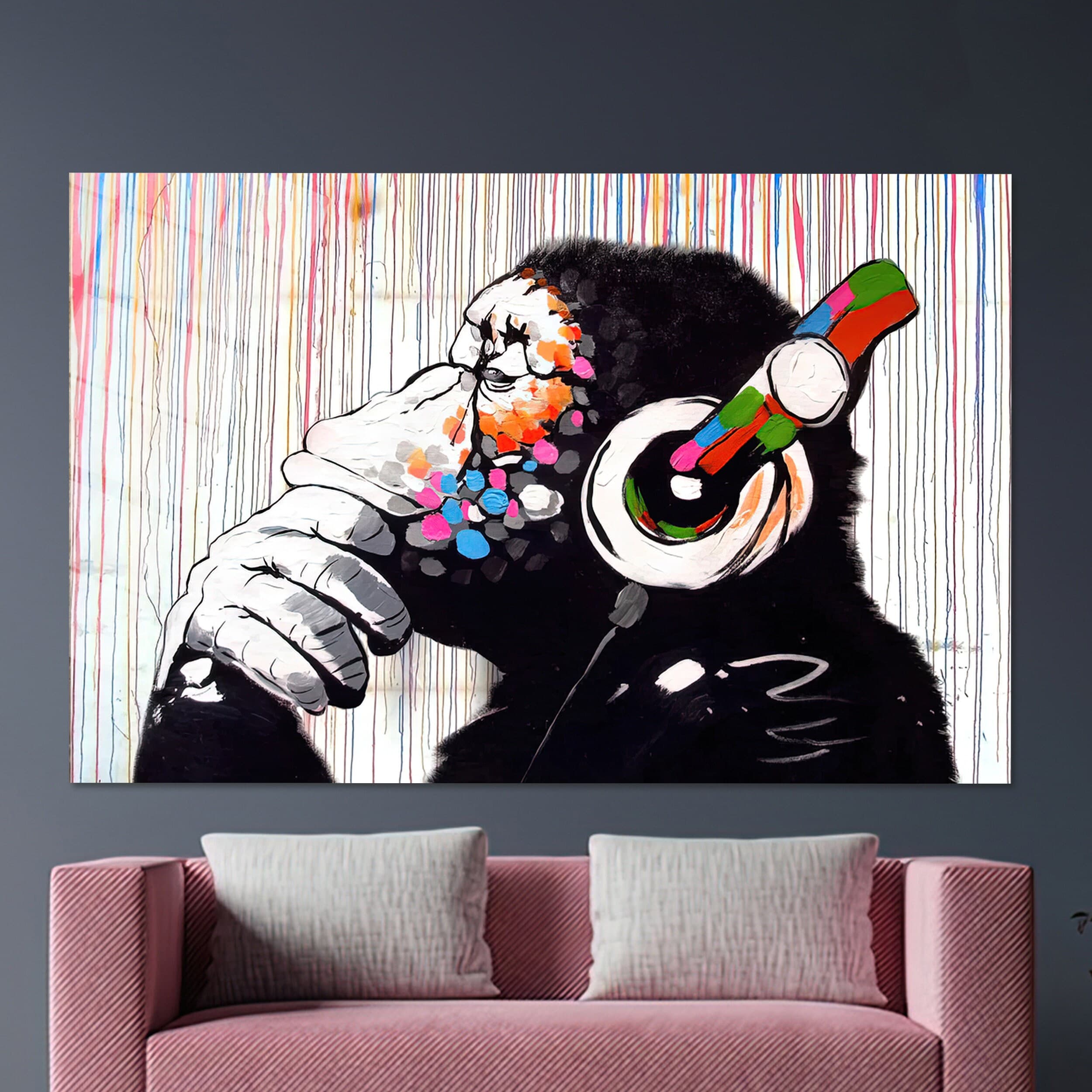 Wall Art,Painting Glass Wall Art,Glass Wall Art,Banksy Thinking Monkey,Glass Printing,Street Glass Wall Art, - image 3