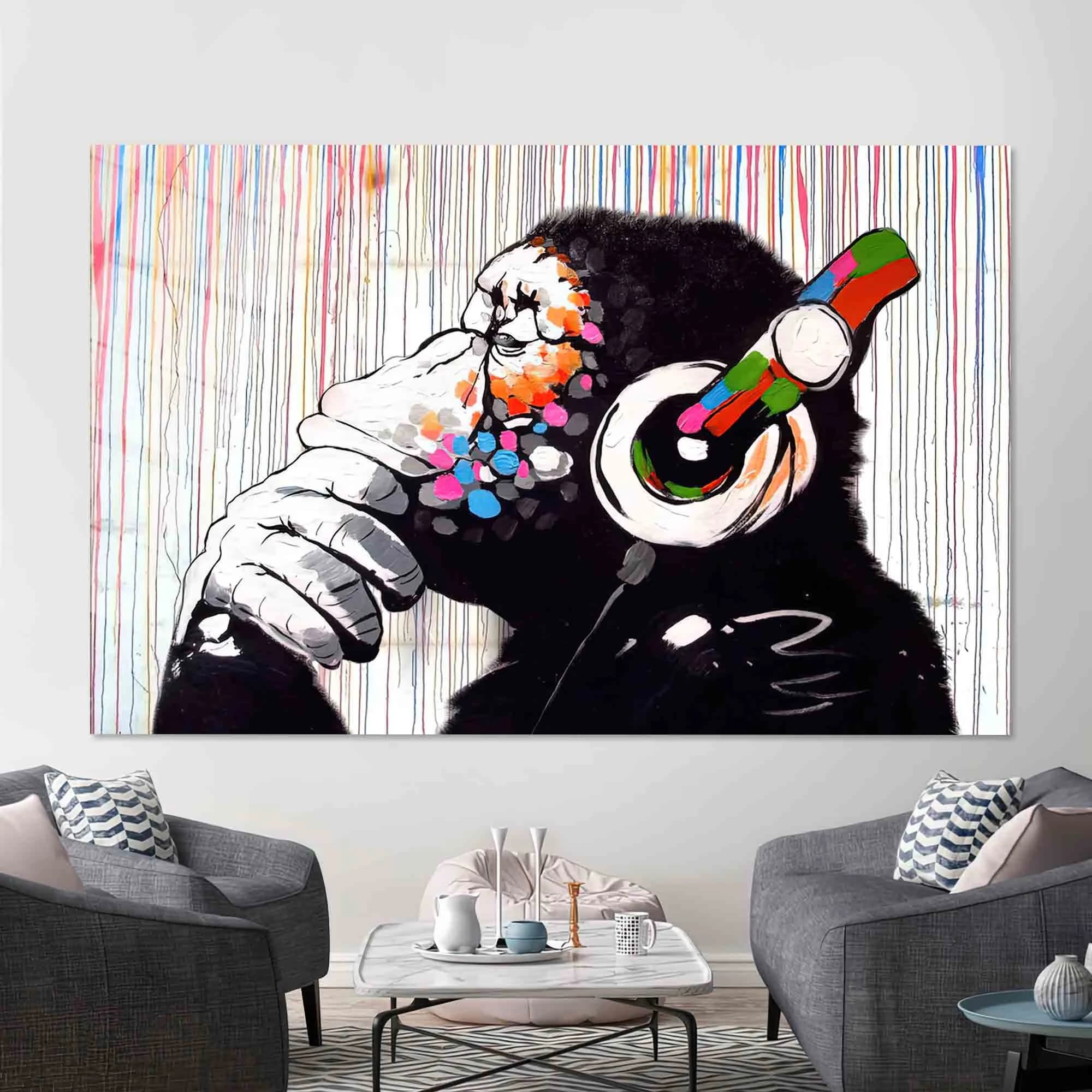 Wall Art,Painting Glass Wall Art,Glass Wall Art,Banksy Thinking Monkey,Glass Printing,Street Glass Wall Art, - image 4