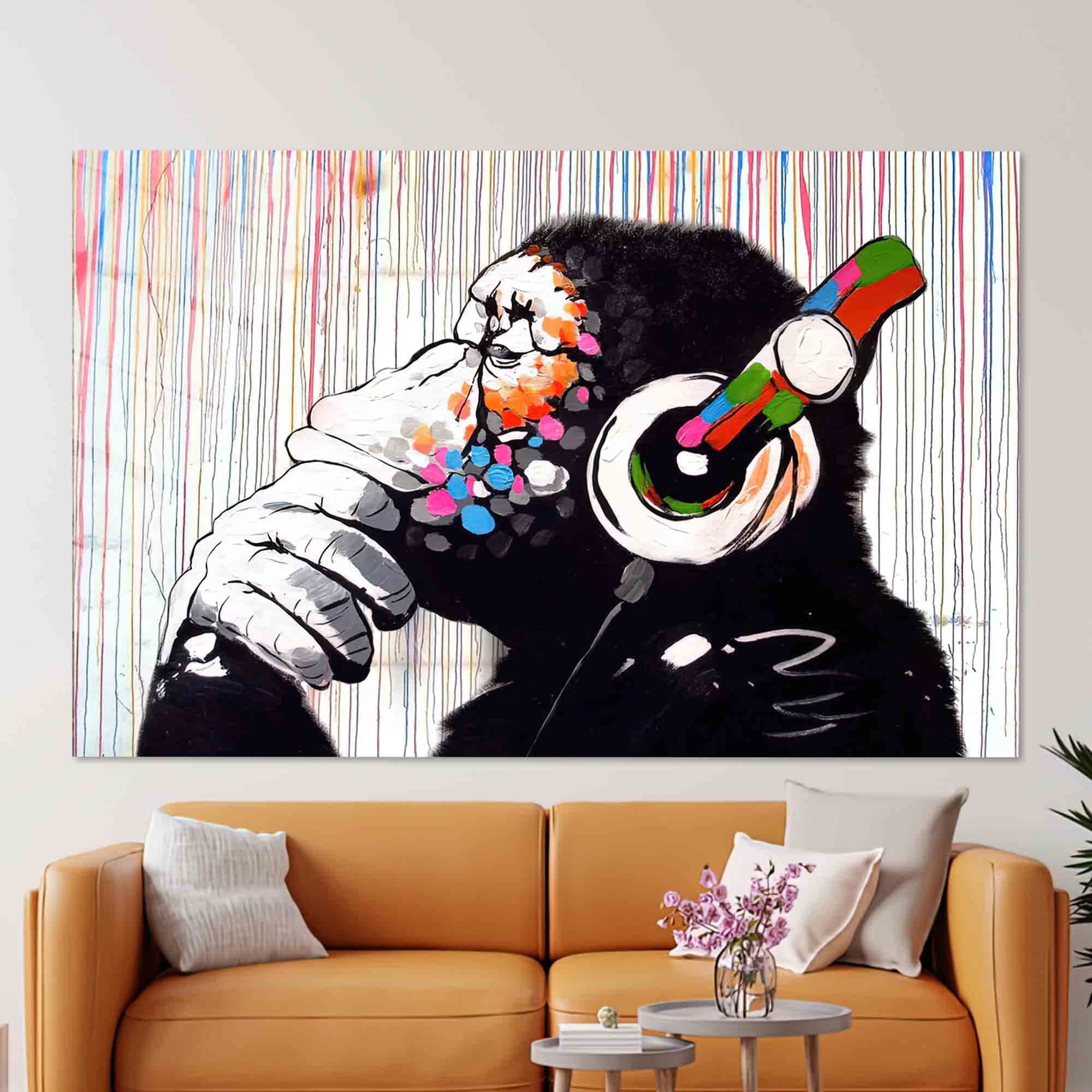 Wall Art,Painting Glass Wall Art,Glass Wall Art,Banksy Thinking Monkey,Glass Printing,Street Glass Wall Art, - image 5