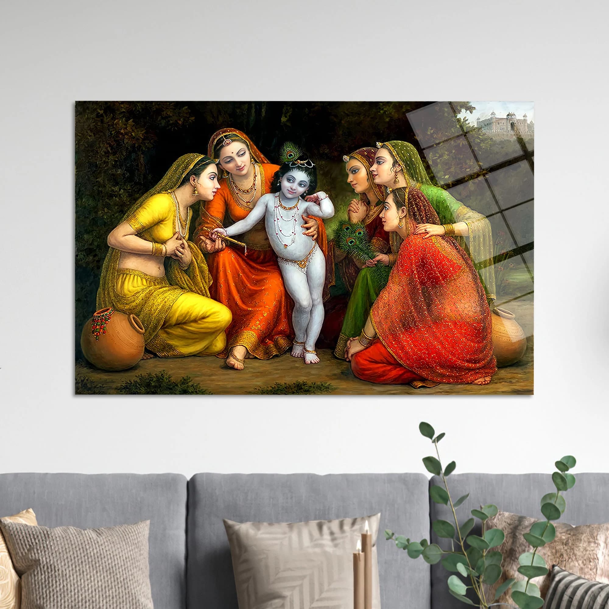 Glass Art Gift, Glass Wall Art, Baby Lord Krishna, Indan Woman Glass Wall Art, Wall Decor, Indian Glass Decor, Krishna Glass Wall, - image 5